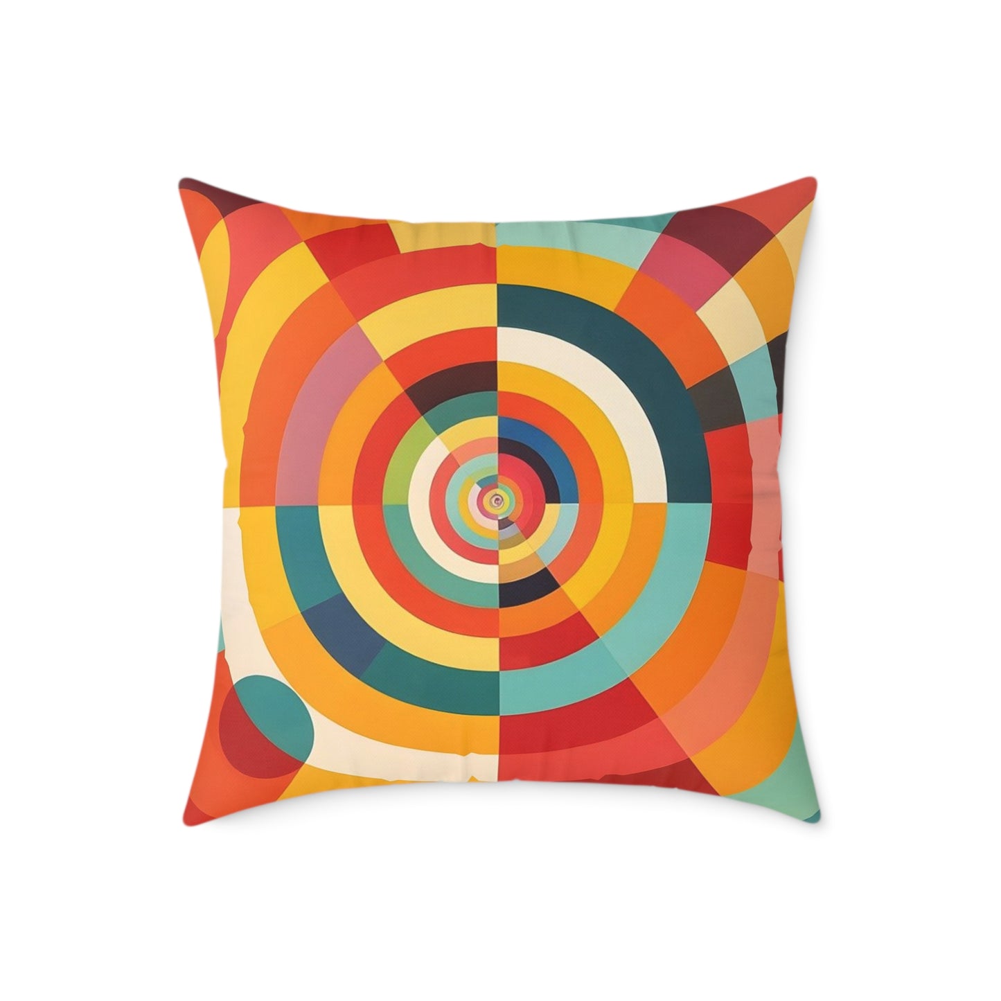 Retro Geometric Throw Pillow — Colorful Target Circle Design