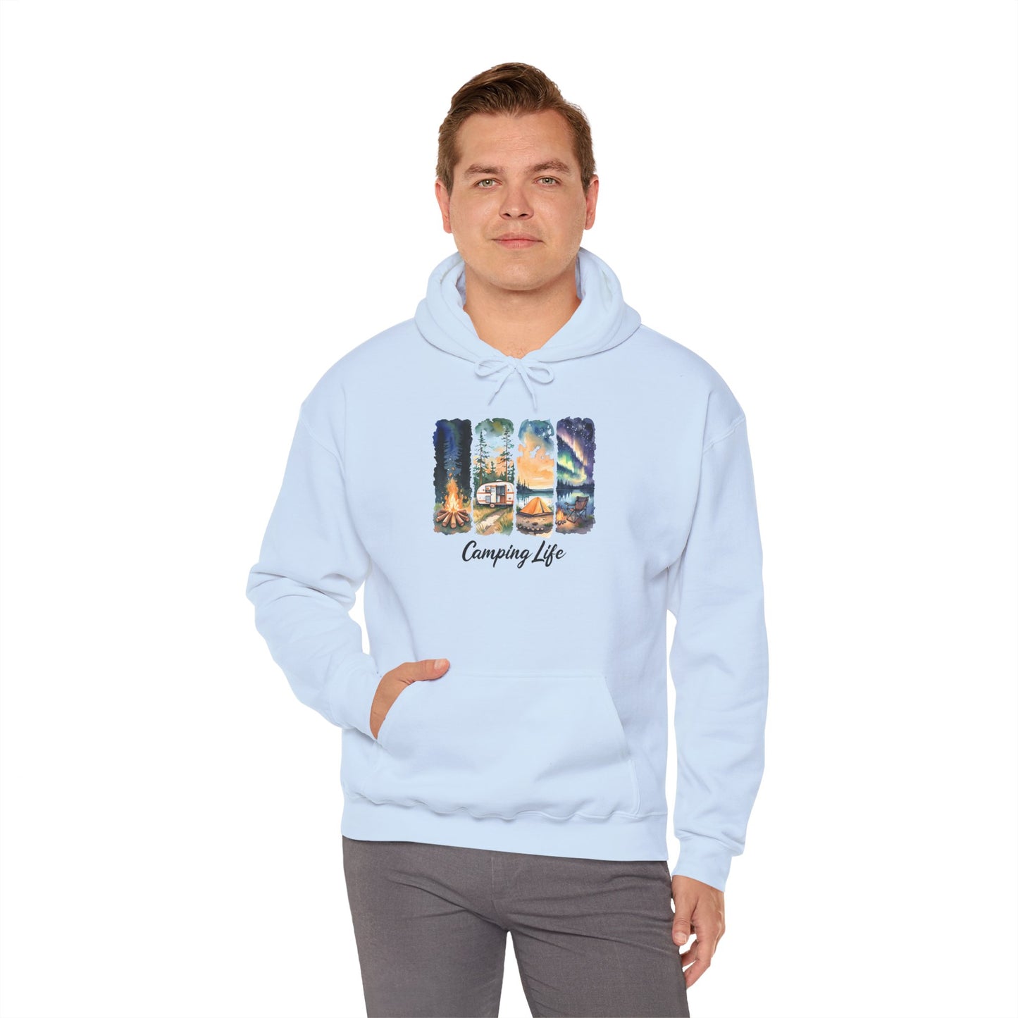 Camping Life Hoodie – Outdoor Illustrated Campsite Scenes