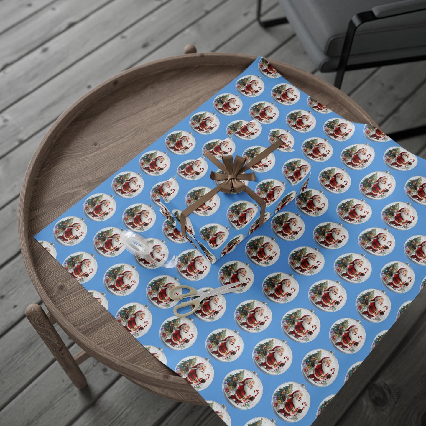 Santa Ornament Pattern Wrapping Paper – Blue Christmas Gift Wrap Roll