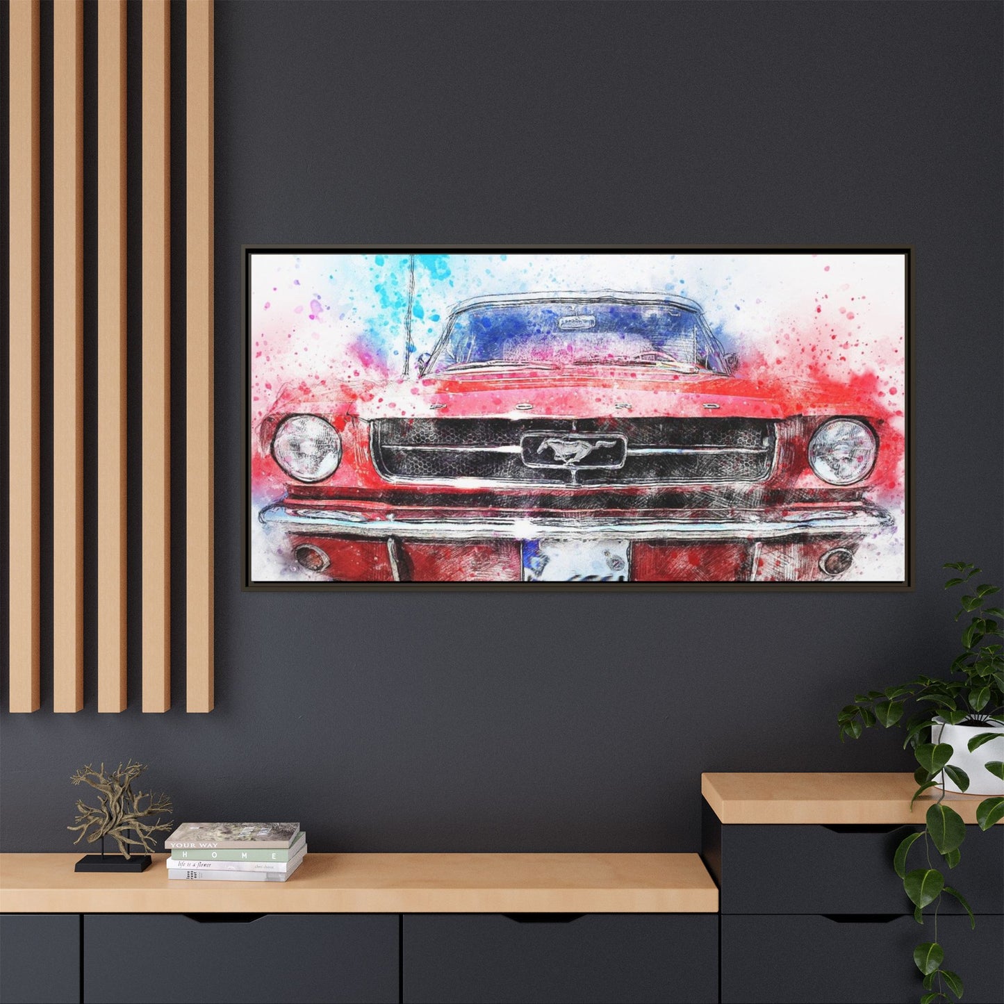 Matte Canvas, Framed Mustang Car