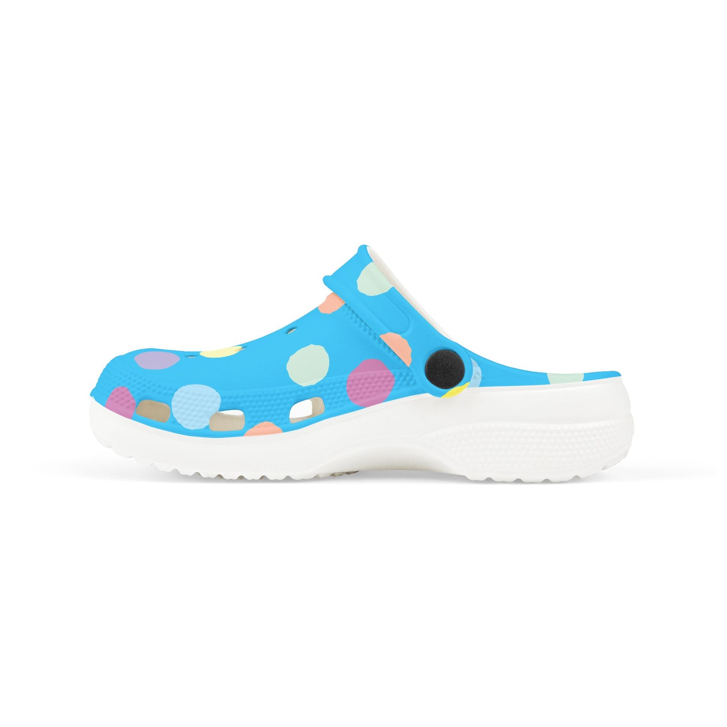 Kids Blue Polka Dot EVA Foam Clogs – Colorful Bubble Print Slip-On Shoes