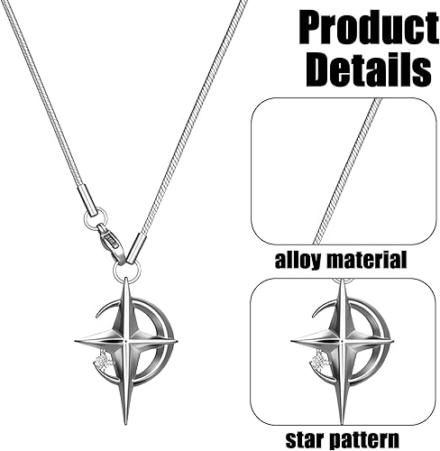 Y2K Necklace for Men, Silver Star and Moon Pendant Necklace for Women, Stainless Steel Cool Necklaces Punk Necklaces Jewelry