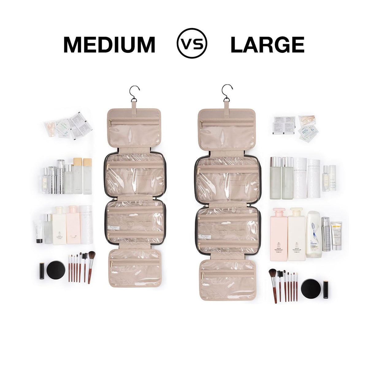BAGSMART Toiletry Bag Travel Bag with Hanging Hook, Water-resistant Makeup Cosmetic Bag Travel Organizer for Accessories, Shampoo, Full-size Container, Toiletries