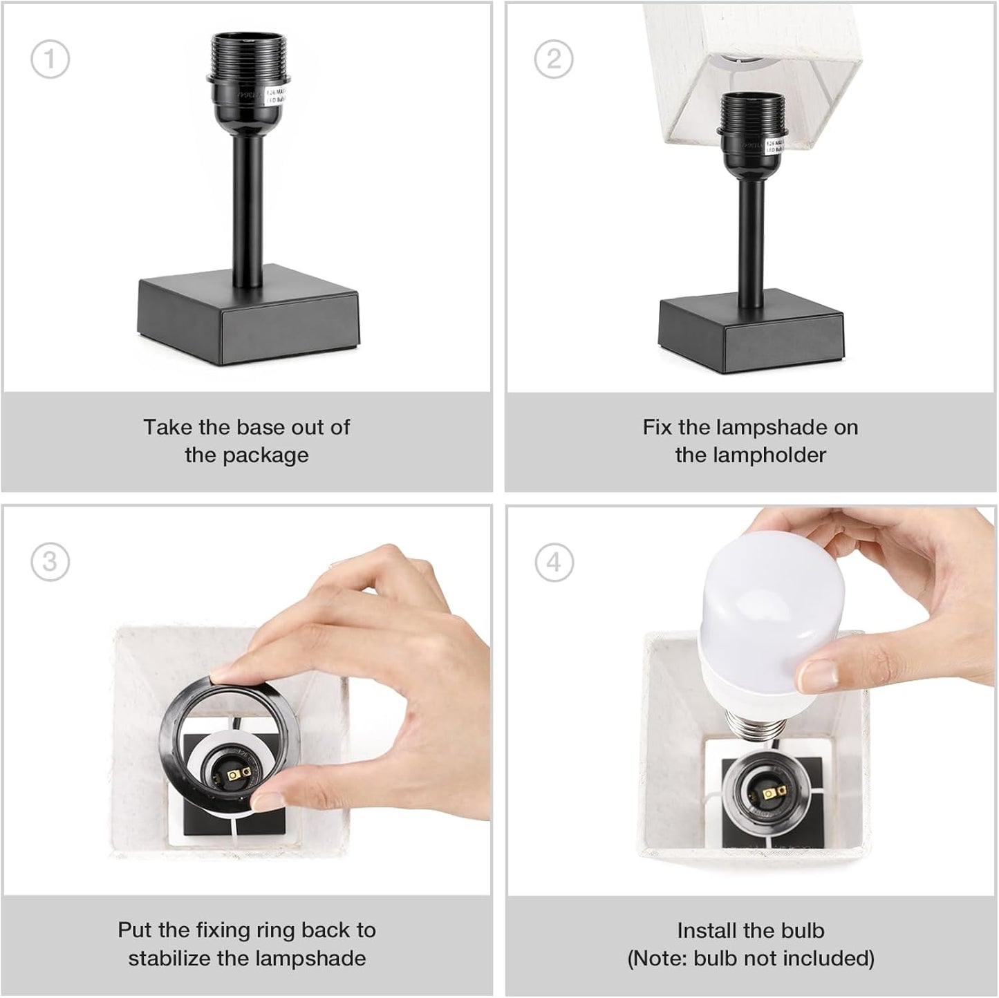 aooshine Small Table Lamp for Bedroom - Bedside Lamps for Nightstand, Minimalist Night Stand Light Lamp with Square Fabric Shade, Desk Reading Lamp for Kids