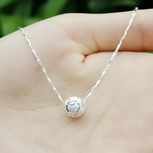 925 Rotating Bead Pendant Necklace for Women: Dainty Minimalist Chain