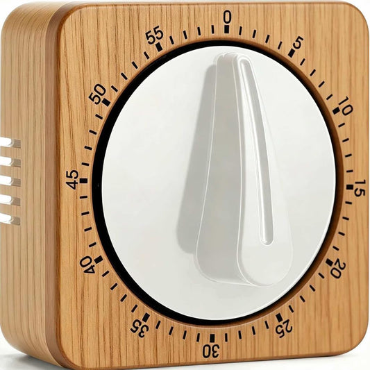Bamboo Design (Plastic) Chef Cooking Timer Clock with Loud Alarm - 100% Mechanical Desk Timer - Magnetic Backing
