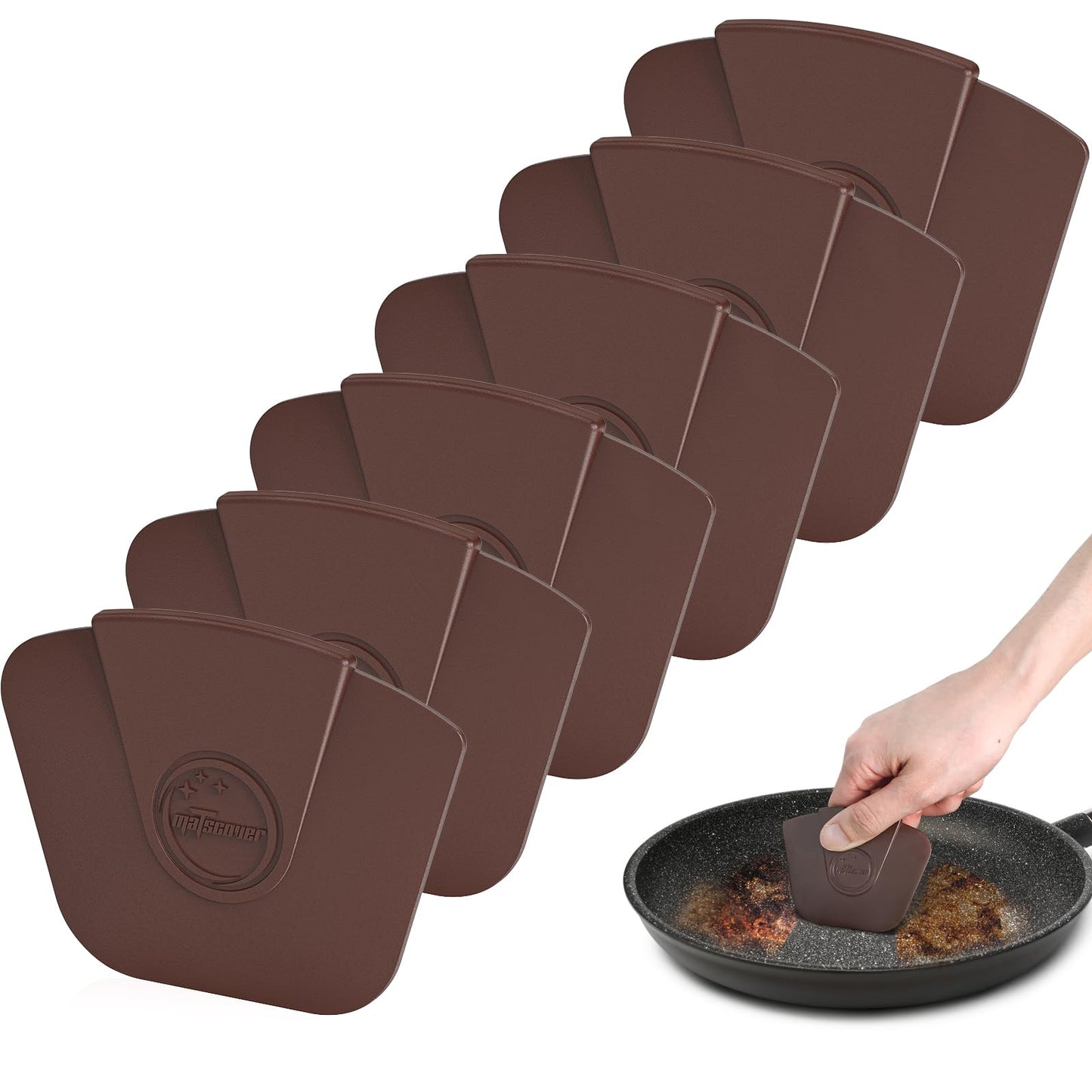 Pan Scraper Dish Scraper Tool - Pot Scraper Plastic for Cast Iron Skillet Cookware Cleaning, 6 Pcs Non Scratch Plastic Food Scraper Tool Kitchen, Heat Resistant Kitchen Scraper, Brown