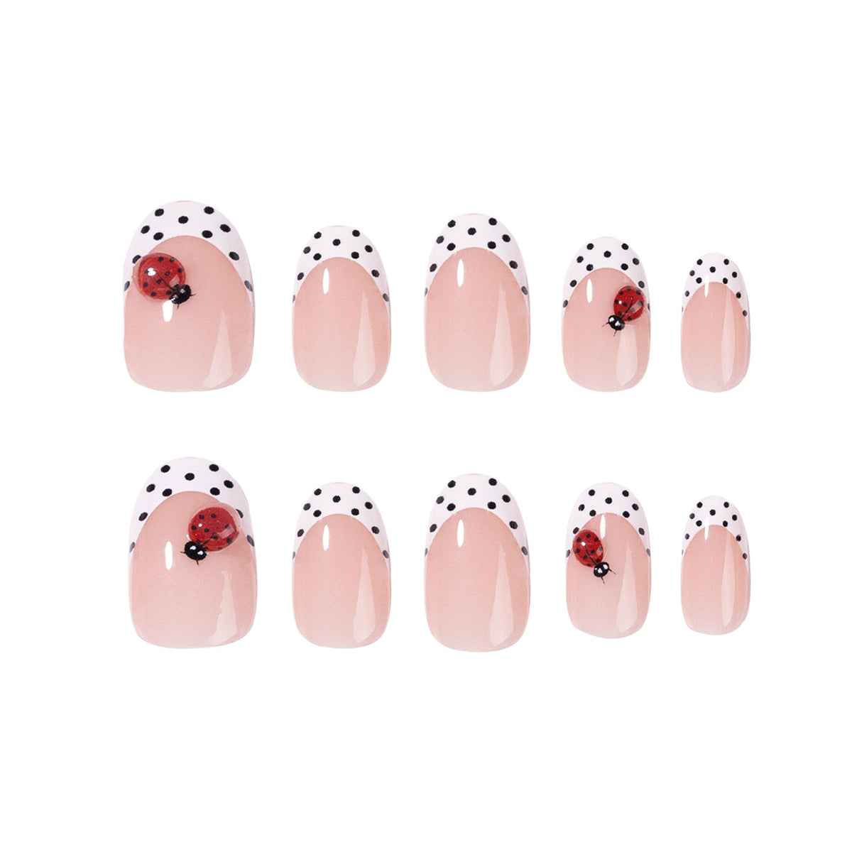 365nails: "Ladybug Polka Dot French Oval" – Cute Press-on Nails – Image 5