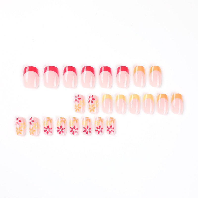 press on manicure, simple flower press on manicure, French three-color manicure patch, nails piece wholesale – Image 2