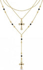 4PCS Layered Gold Cross Necklaces for Women Trendy, Bohemian Bead Pearl Y Long Pendant Necklace Set, Vintage Rosary Necklace Stack Adjustable Length