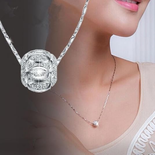 925 Rotating Bead Pendant Necklace for Women: Dainty Minimalist Chain