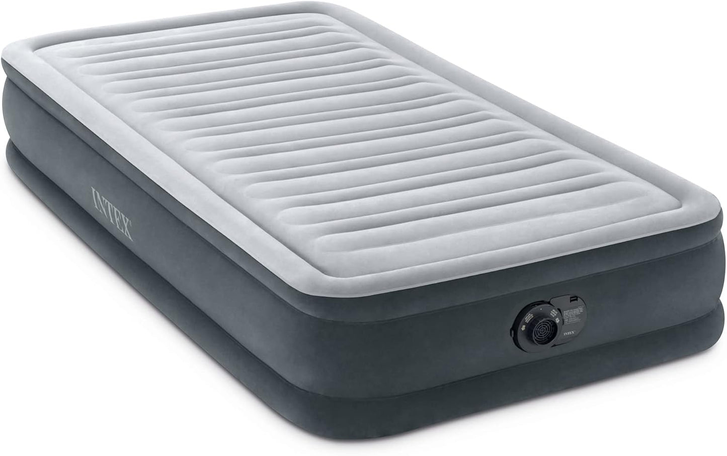 INTEX 67765ED Dura-Beam Deluxe Comfort-Plush Mid-Rise Air Mattress : Fiber-Tech – Twin Size – Built-in Electric Pump – 13in Bed Height – 300lb Weight Capacity