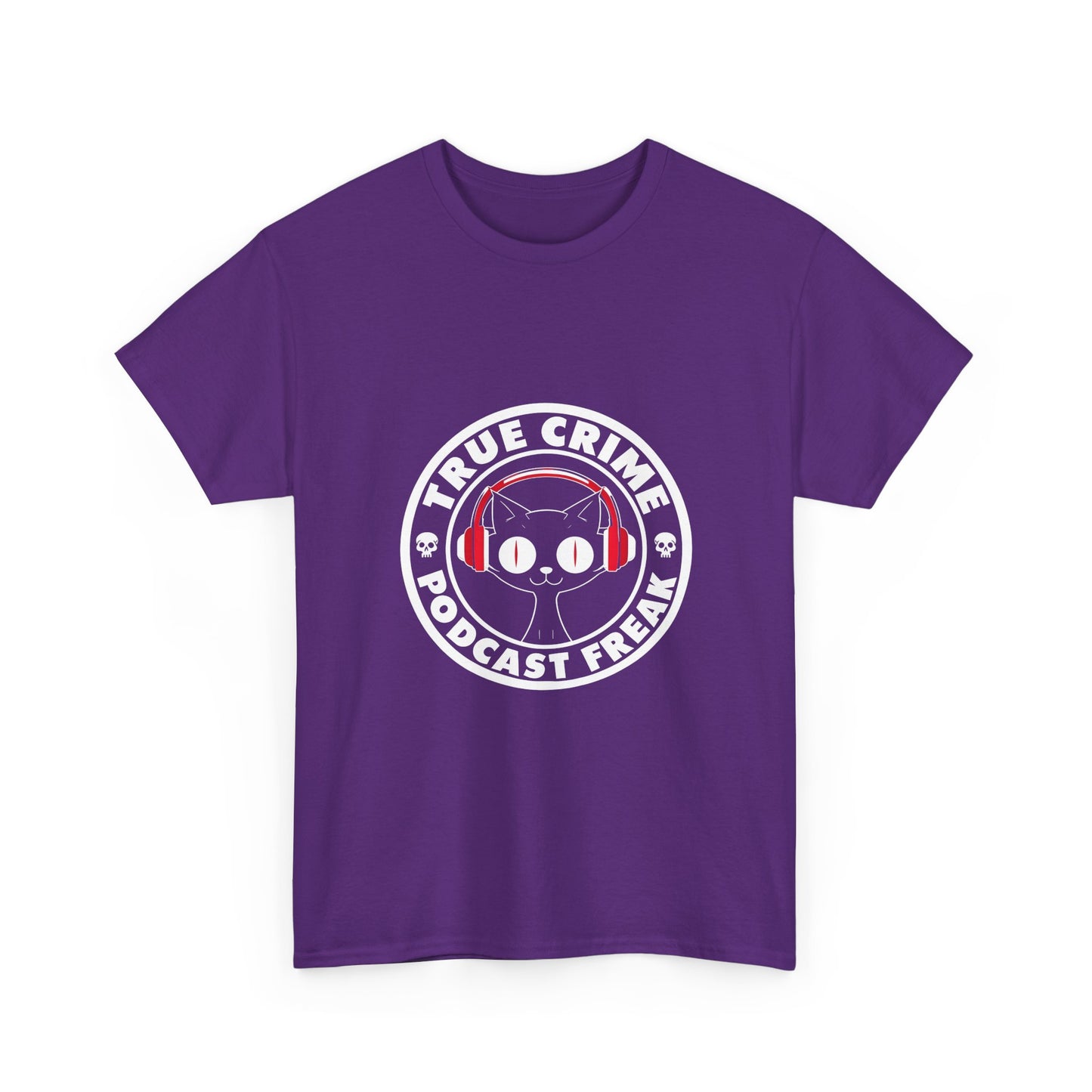 True Crime Podcast Tee — Cat with Headphones Logo