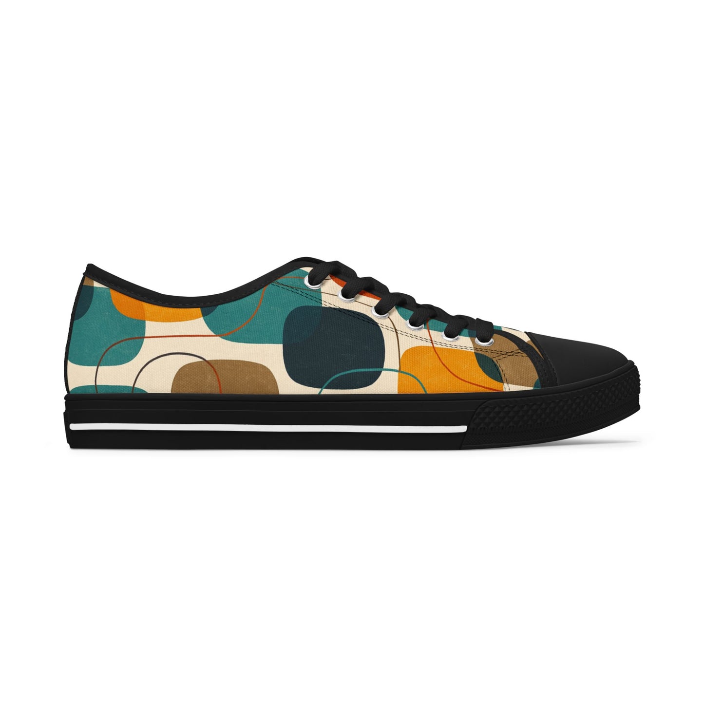Low Top Sneakers — Retro Abstract Teal & Mustard Geometric Pattern