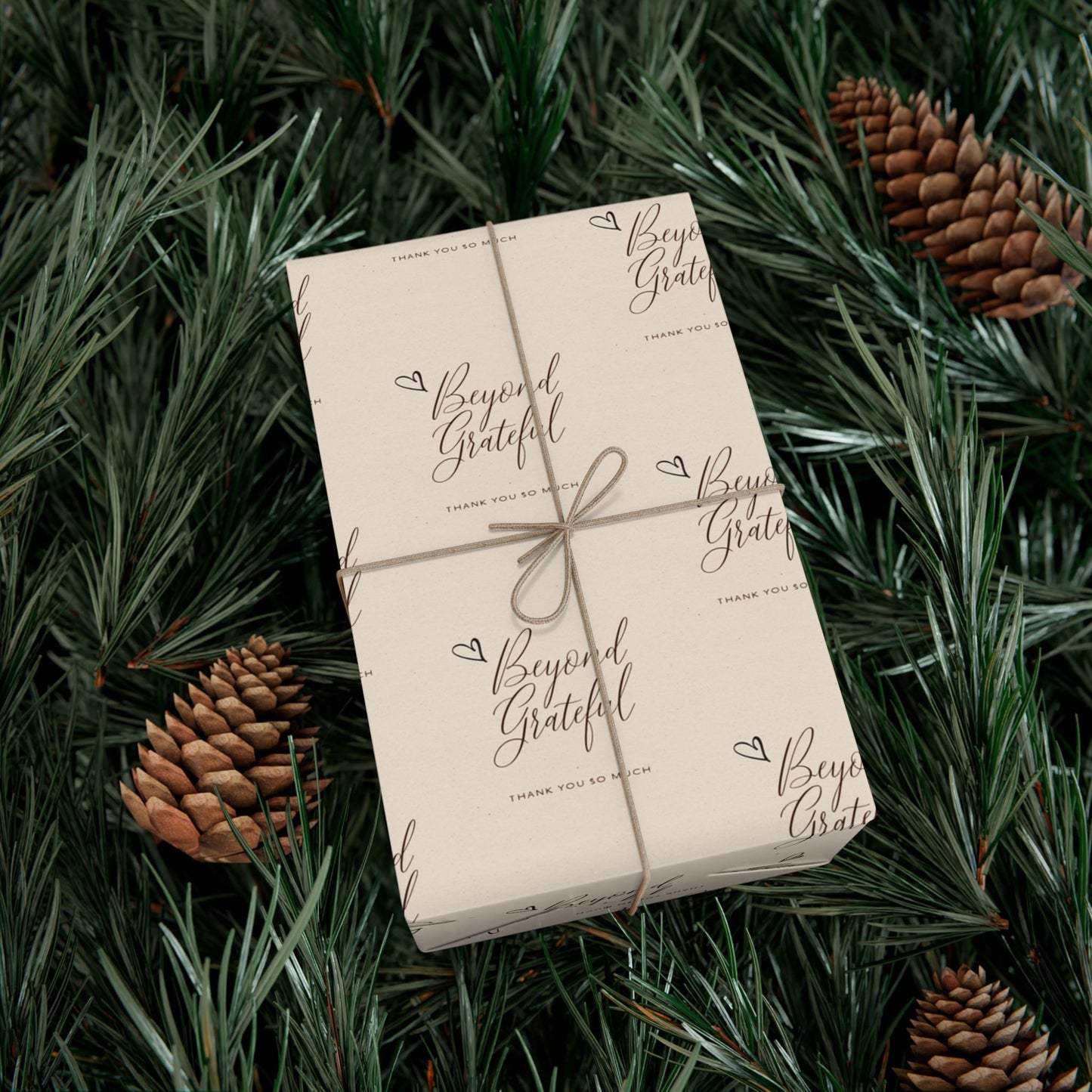 Gift Wrap Paper - “Beyond Grateful” Script Pattern | Neutral Thank You Wrapping Sheets