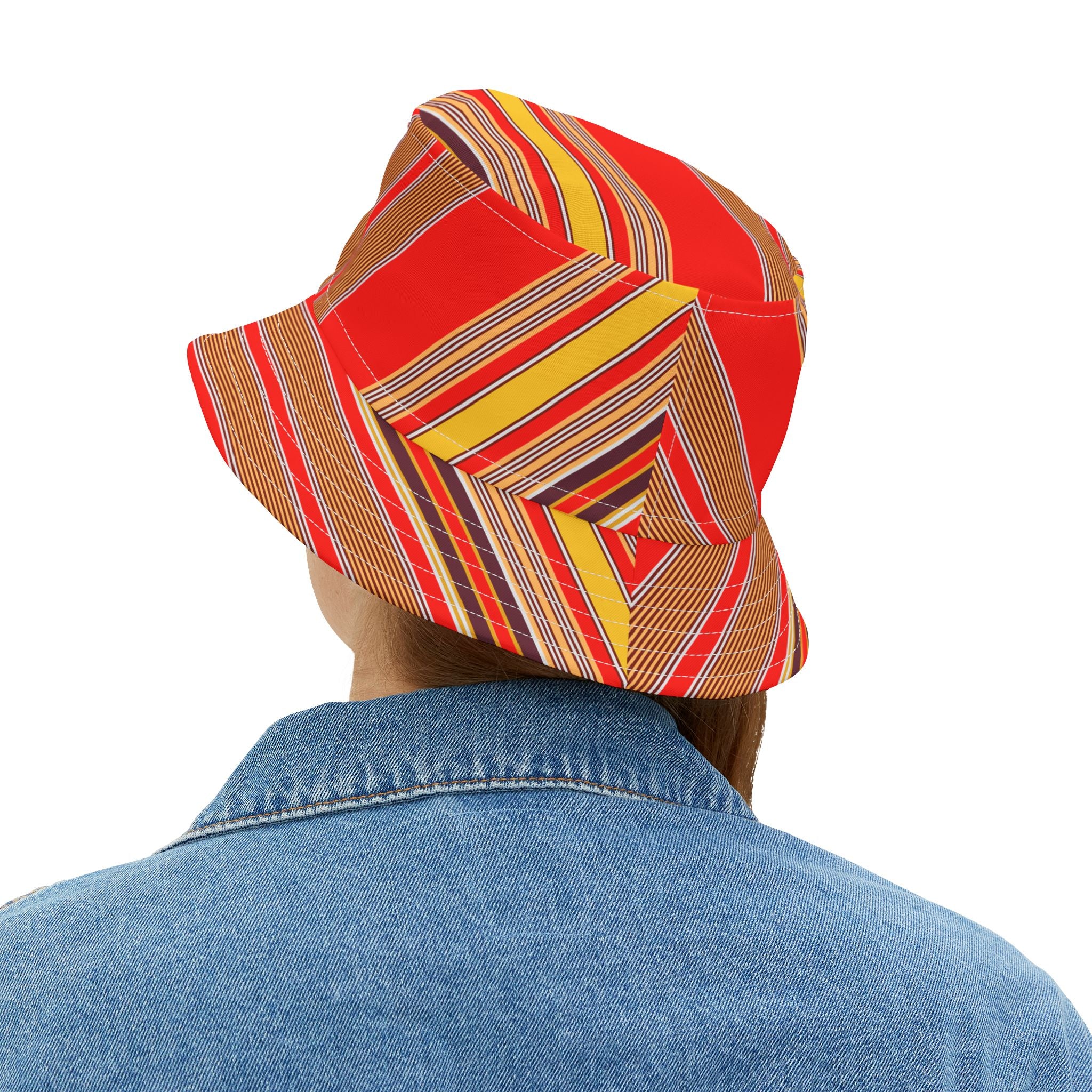 Red Stripe Pattern Bucket Hat — Vibrant Summer Sun Hat