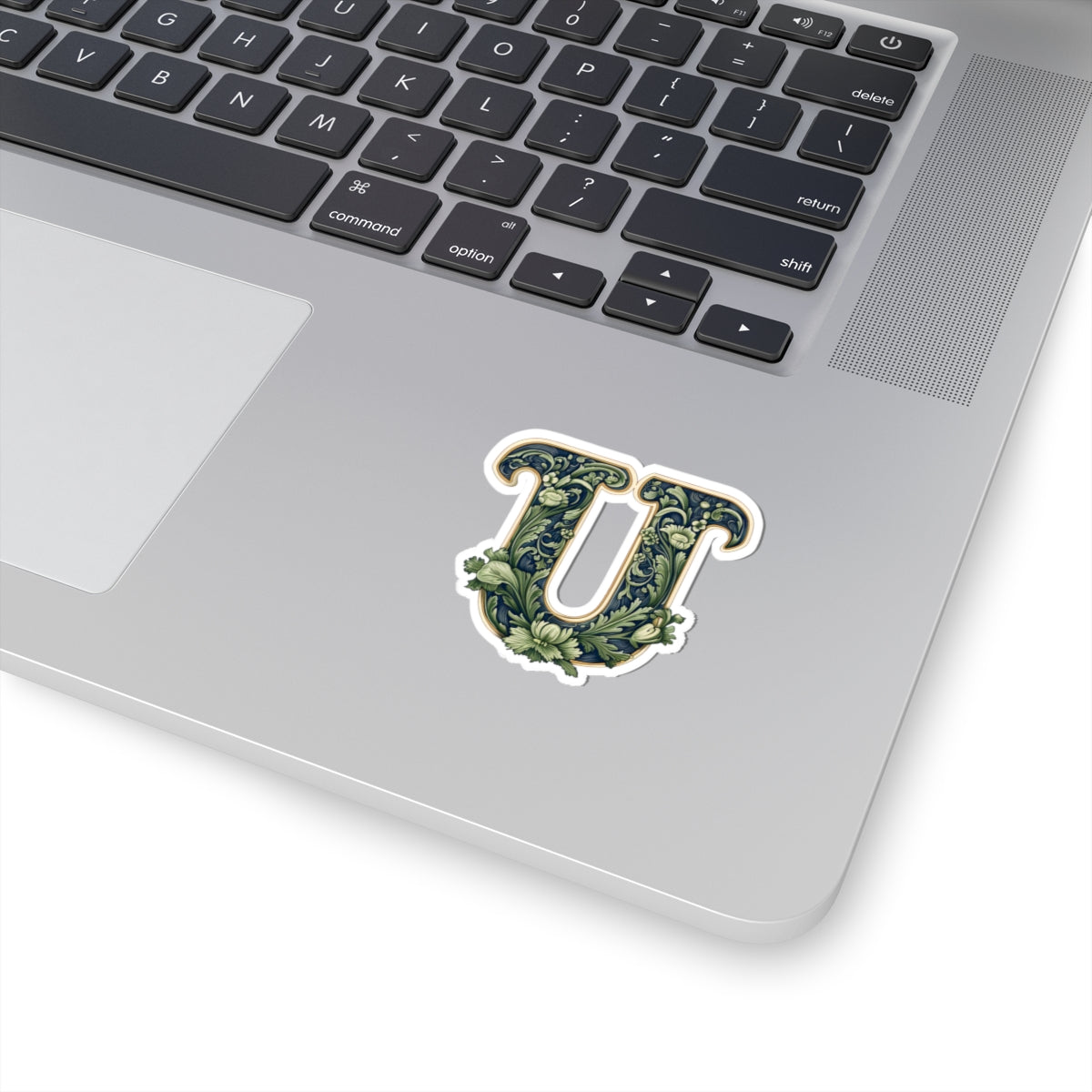 Floral Letter U Sticker — Vintage Botanical Monogram Kiss-Cut Decal