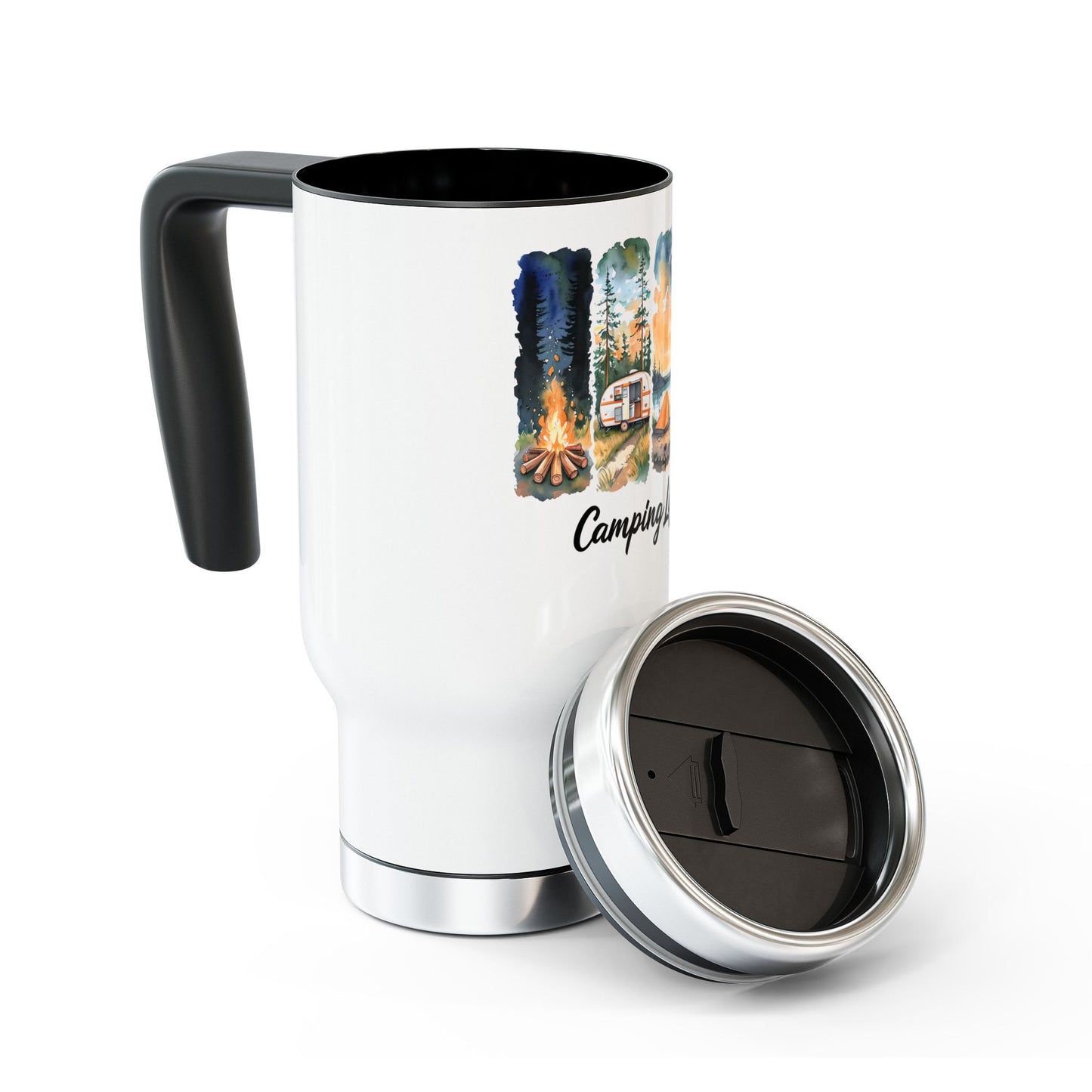 Camping Life Stainless Steel Travel Mug – 14oz Insulated Handle Mug