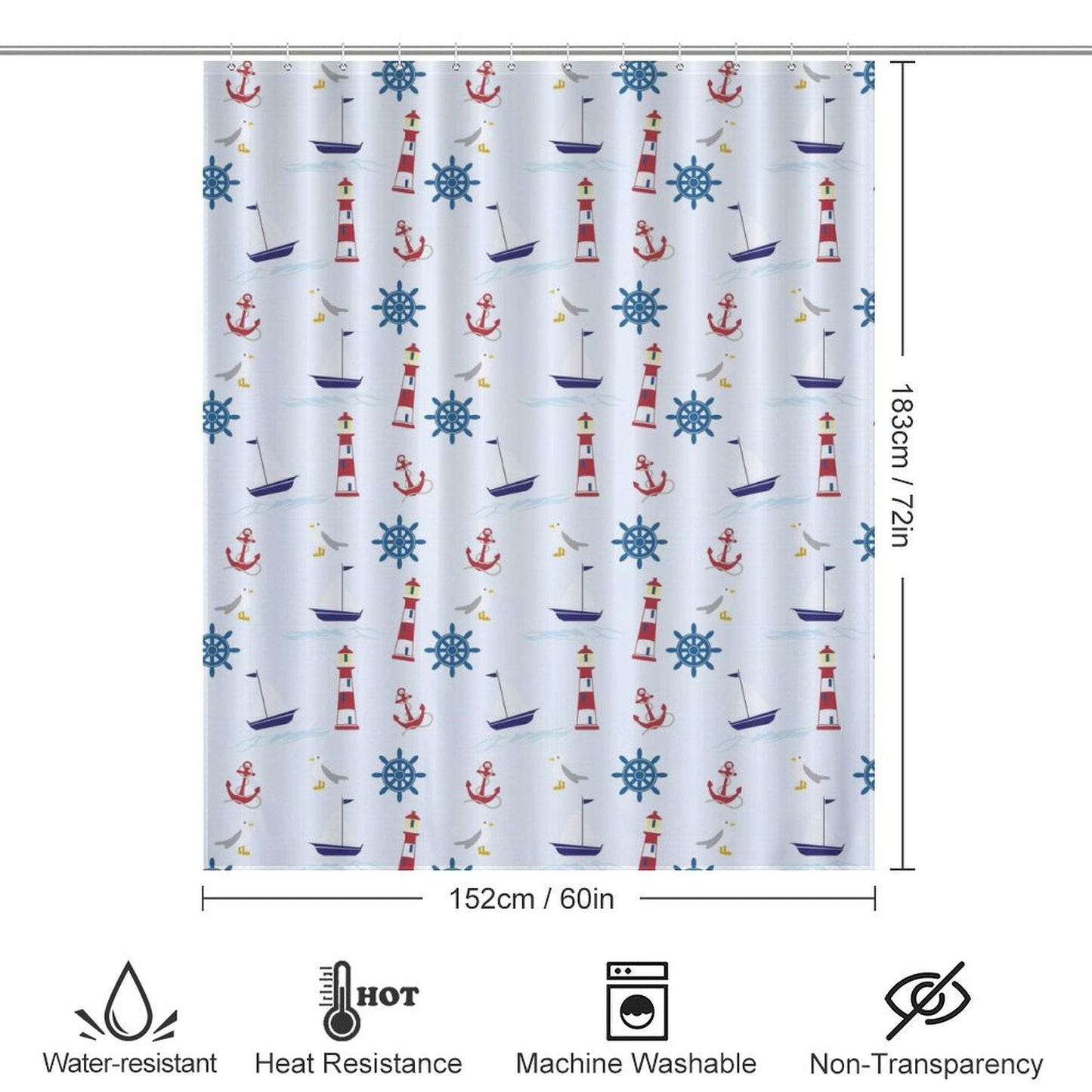 Flower Shower Curtain - Lighthouses, Sailboats and Anchors