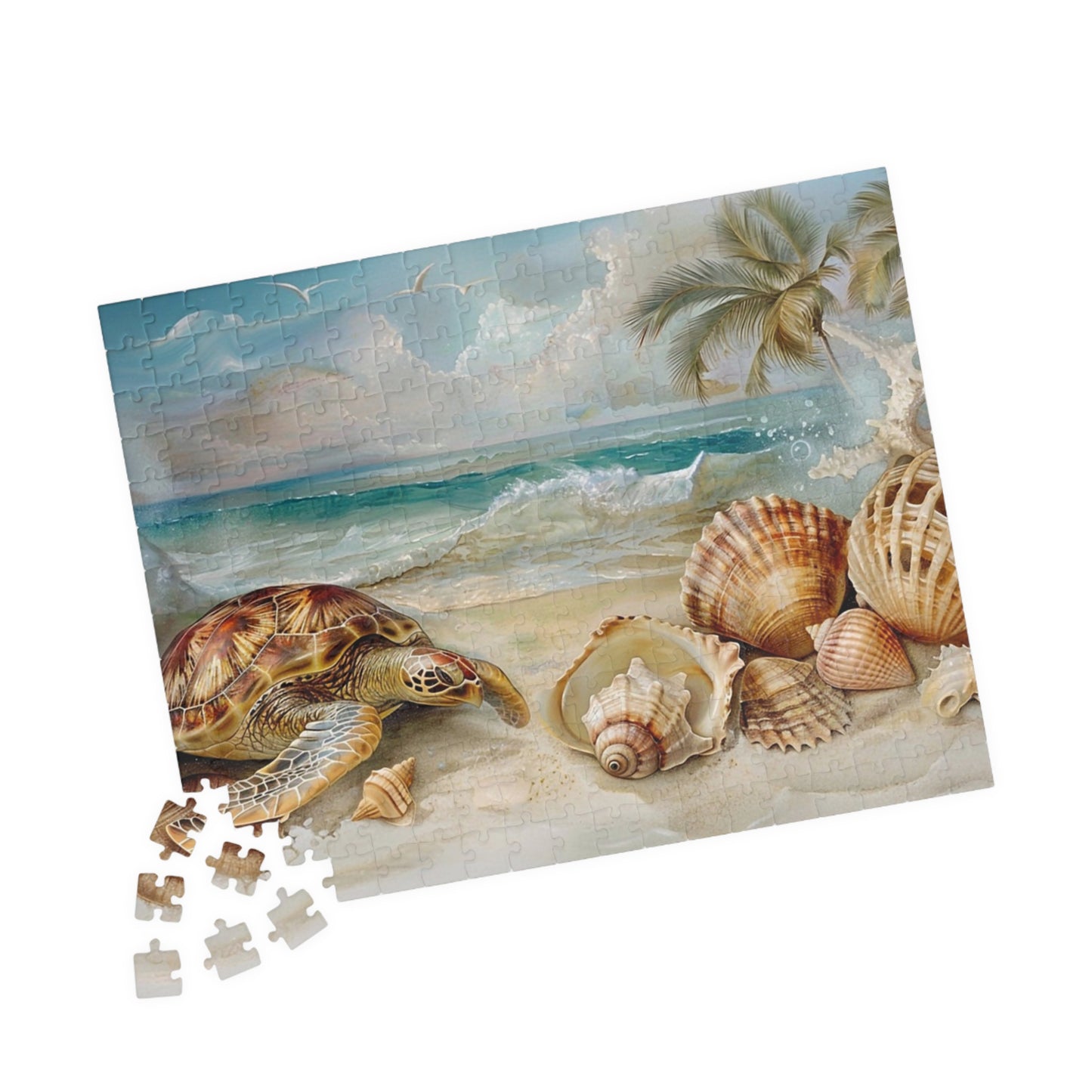 Seashells and Turtle Beach Scene Puzzle