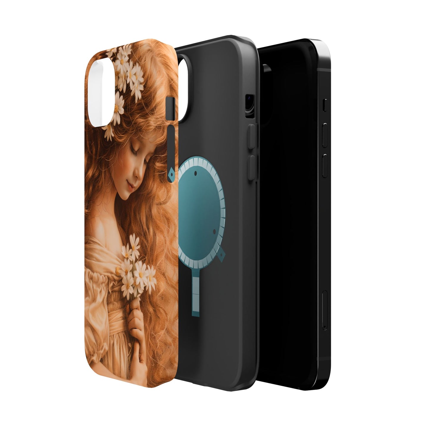 Vintage Floral Girl Magnetic Impact Phone Case — Protective iPhone Cover with Sepia Art