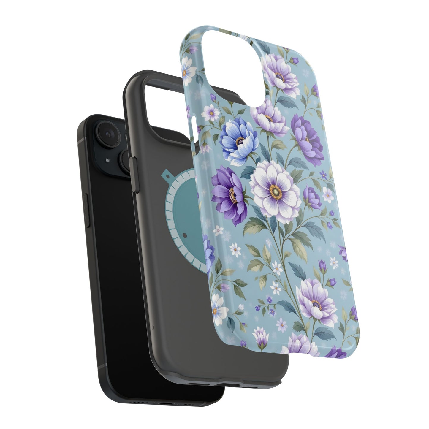 Floral Purple Peony Phone Case — Magnetic Impact‑Resistant Protective Cover