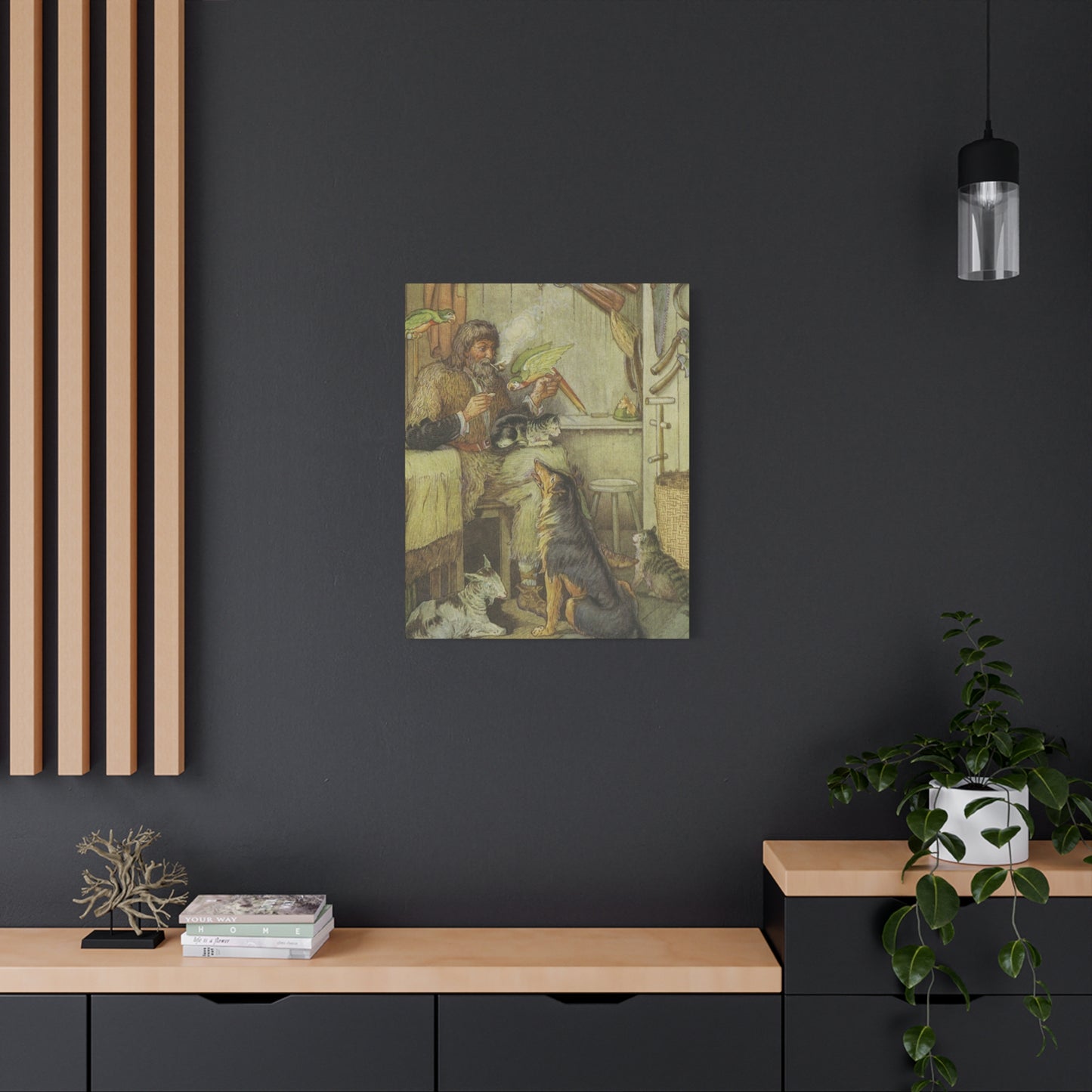 Vintage Cottage Animal Illustration Matte Canvas Print