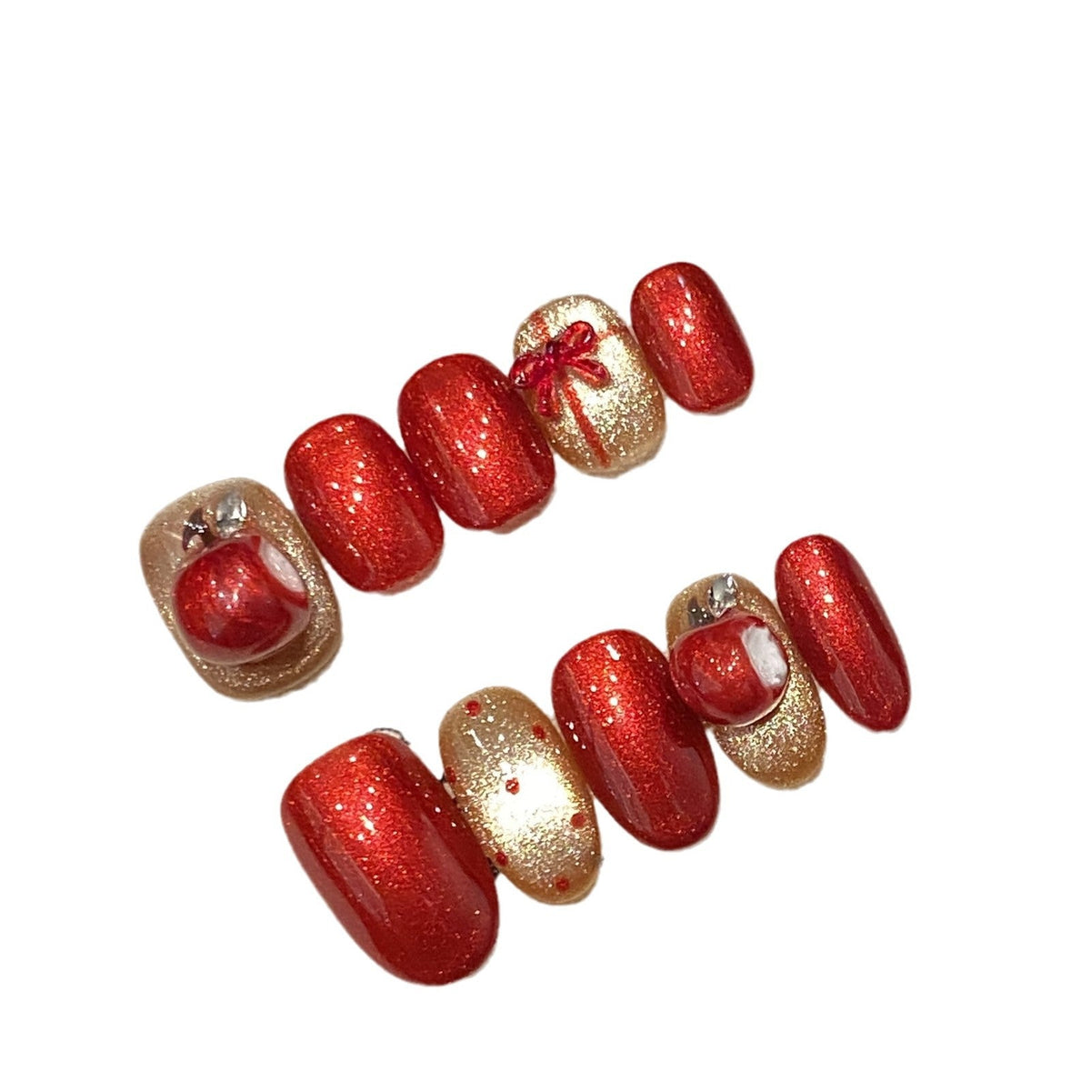 Red and Gold Christmas Press‑On Nails – Gift & Ornament Design – Image 4