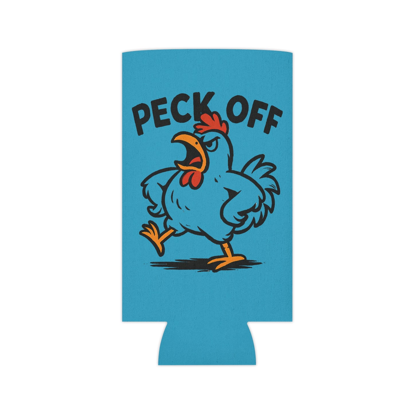 Can Cooler – 'Peck Off' Angry Rooster Drink Holder (Funny Farm Animal Koozie)