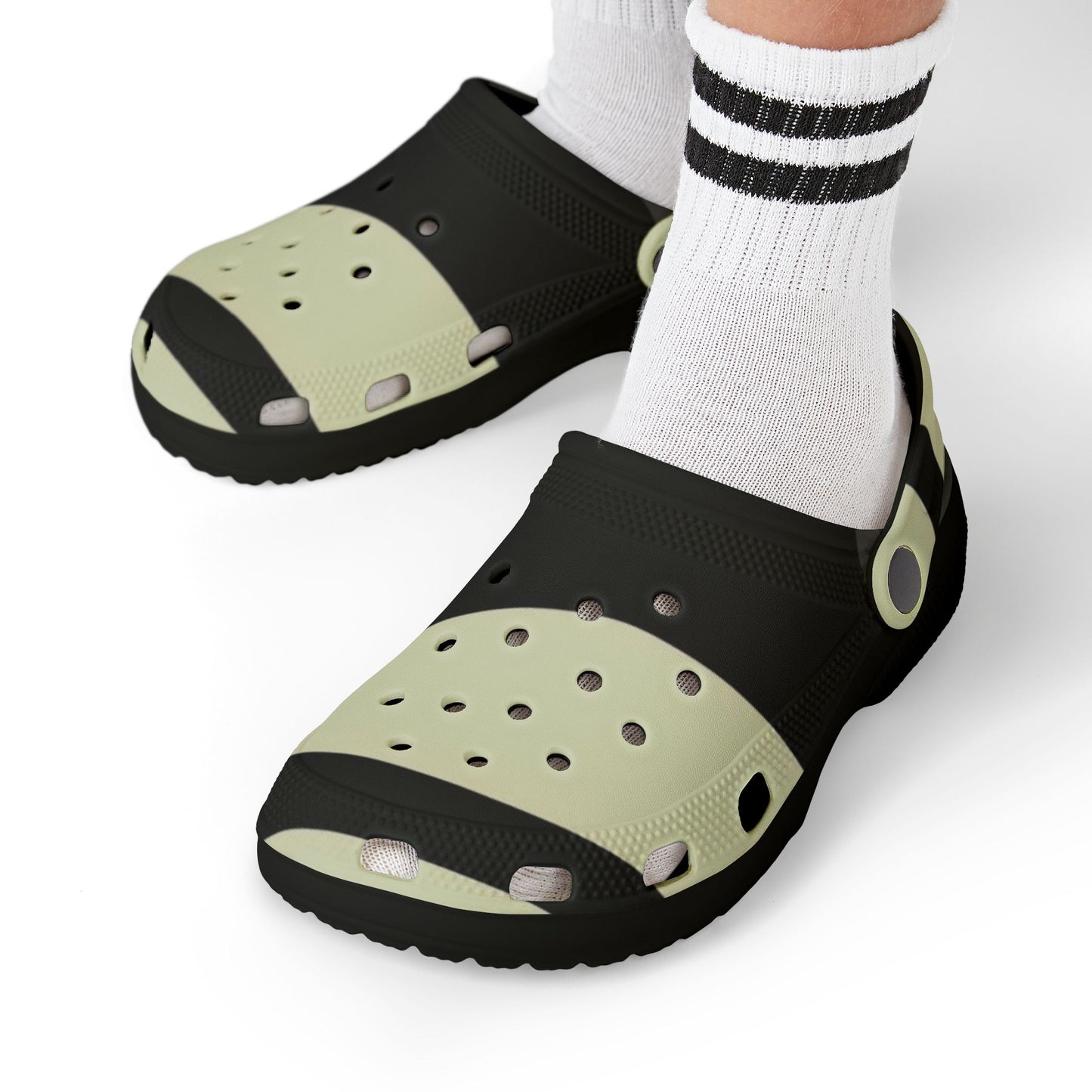 Kids Black & Cream Striped EVA Foam Clogs — Lightweight Slip‑On Sandals for Everyday Play