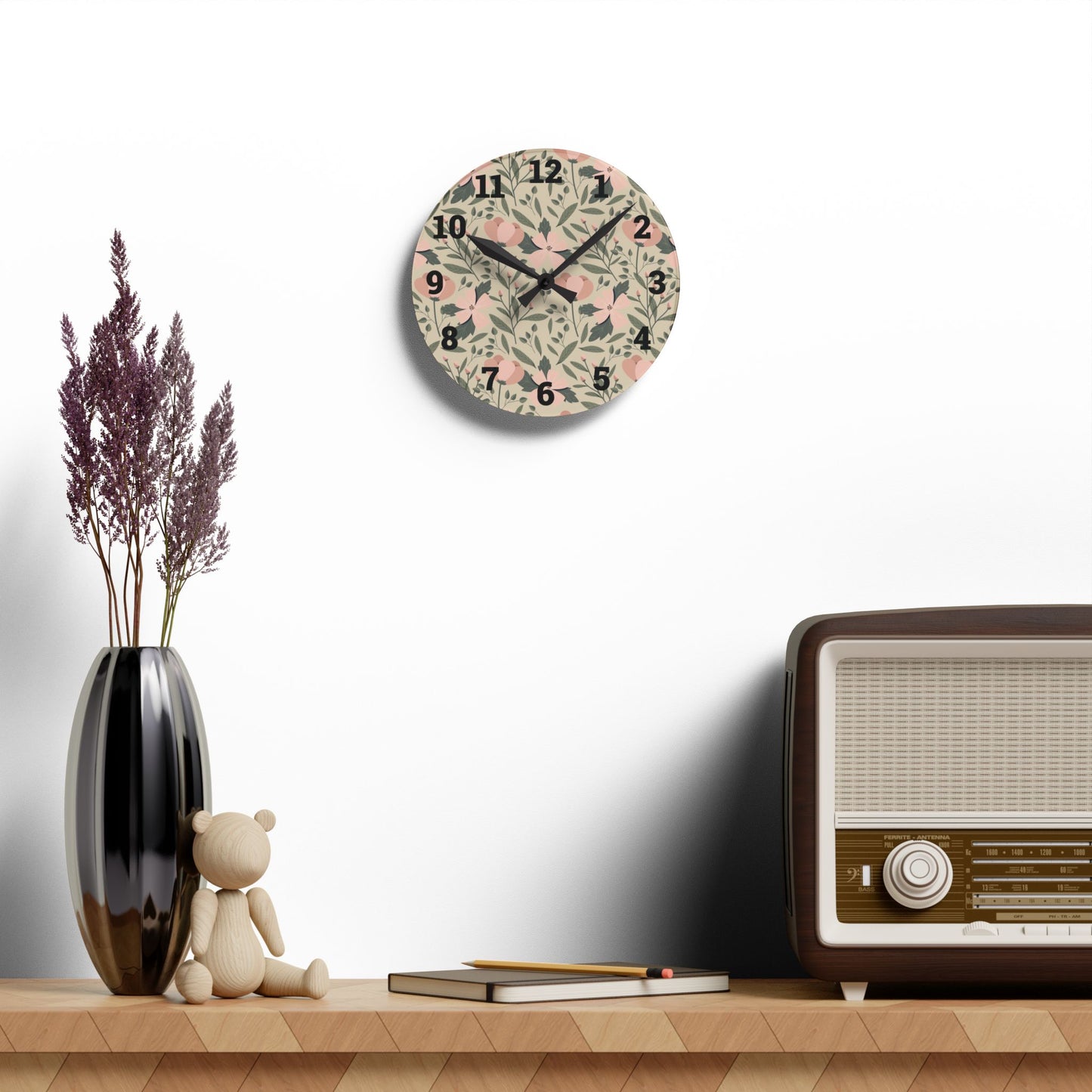 Floral Acrylic Wall Clock - Nature-Inspired Home Decor, Bohemian Wall Art