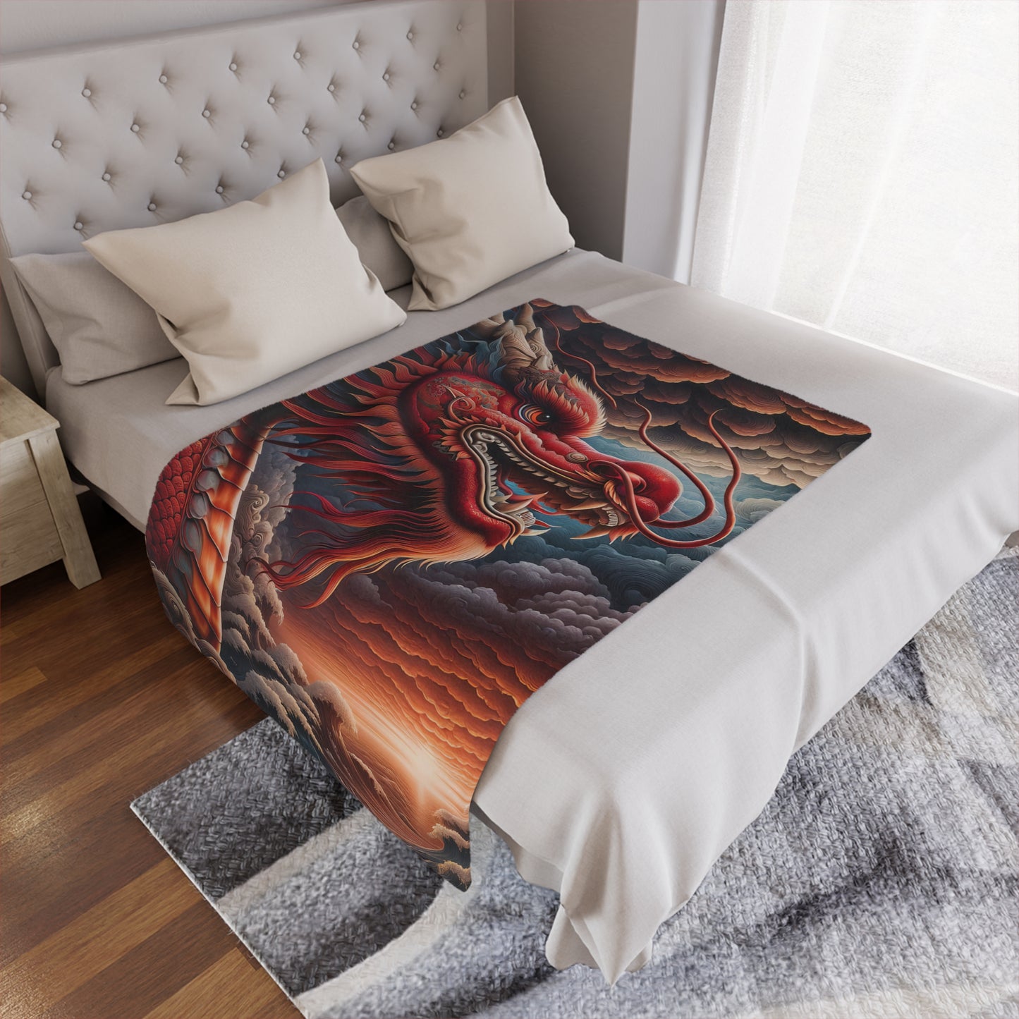 Red Dragon Minky Blanket — Soft Plush Throw with Fiery Asian Dragon Art