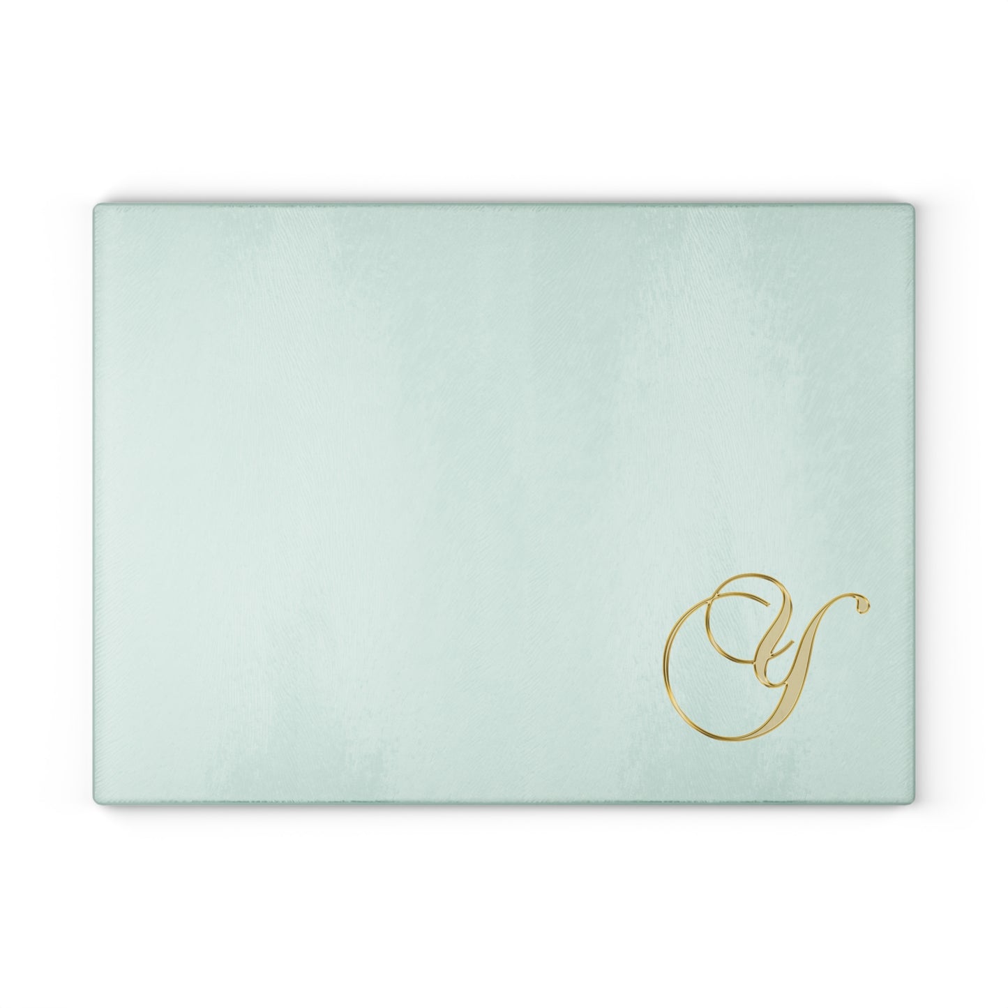 Mint Glass Cutting Board with Gold Monogram Letter 'Y' – Elegant Kitchen Prep Board, Gift for Brides & Housewarmings