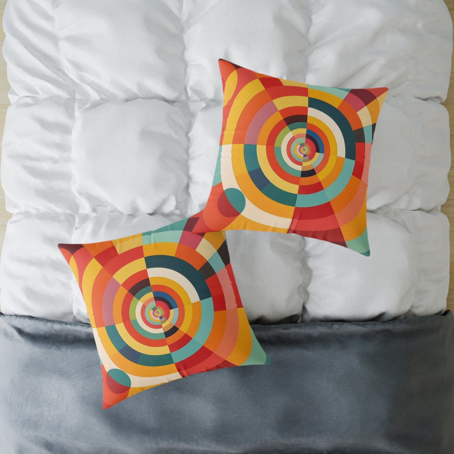 Retro Geometric Throw Pillow — Colorful Target Circle Design