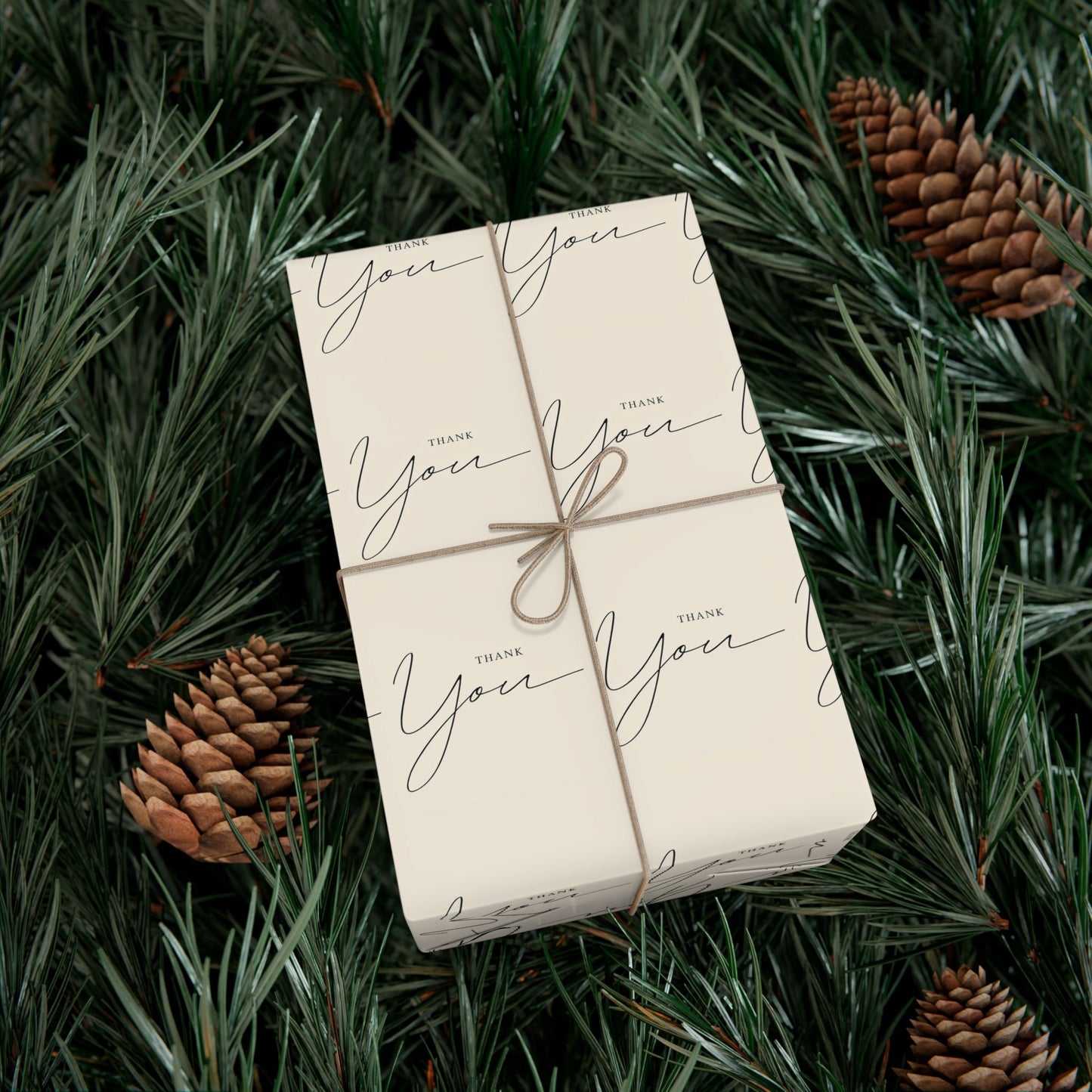 Gift Wrap Paper — "Thank You" Script Pattern, Neutral Cream Wrapping Paper for Gifts & Packaging