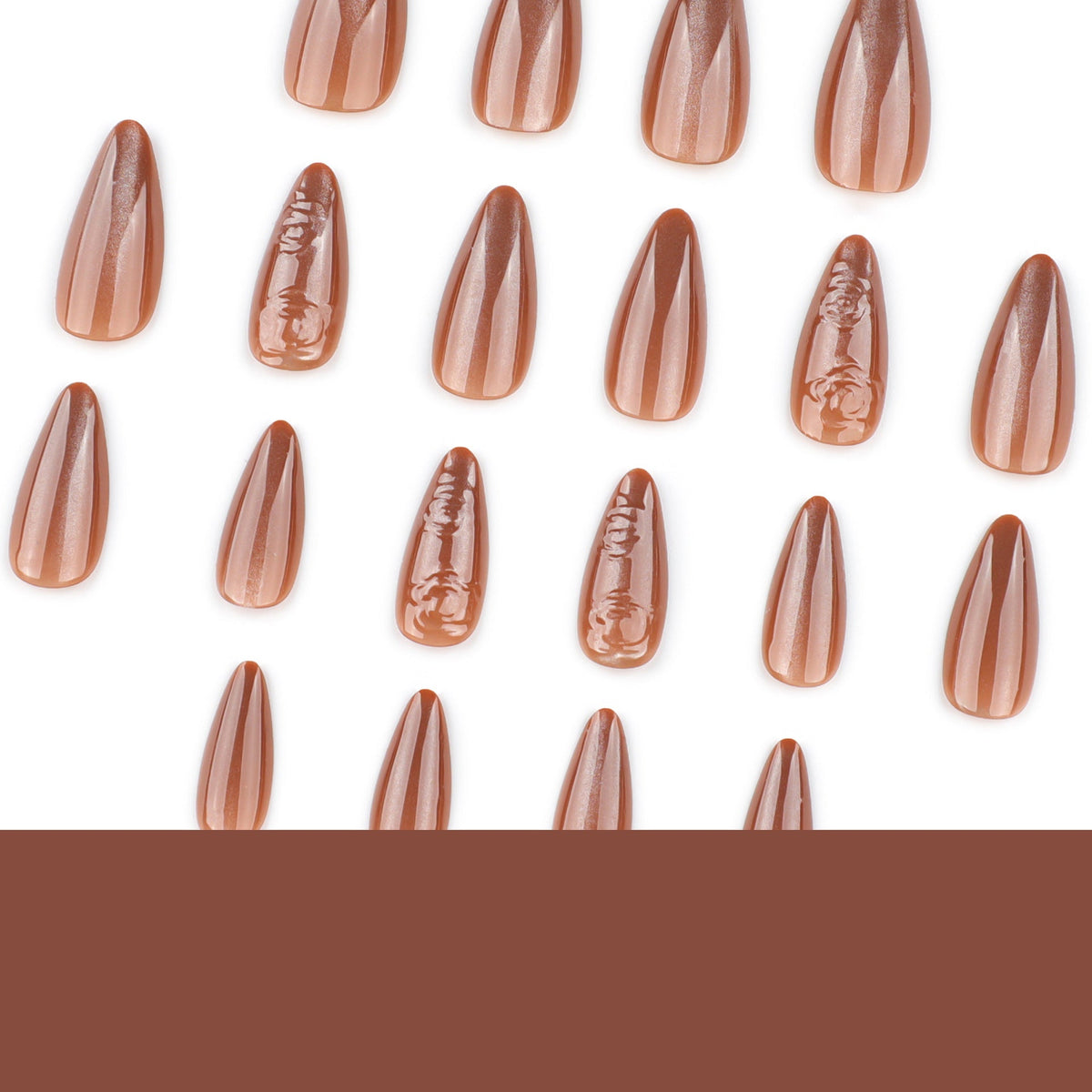 Autumn 3D Stereo Rose Brown Cat Eye Flash Short Almond press-on nails – Image 4