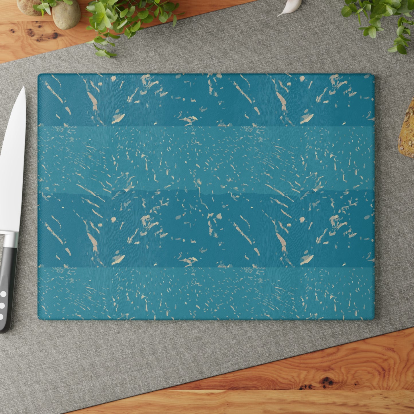 Teal Marble Stripes Glass Cutting Board — Decorative Kitchen Chopping Board