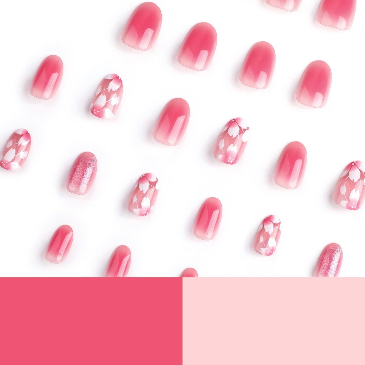 Press-on nails pads, blush, pink glitter, fake nails, white flowers, short styles, press on nails pads ins wind – Image 4