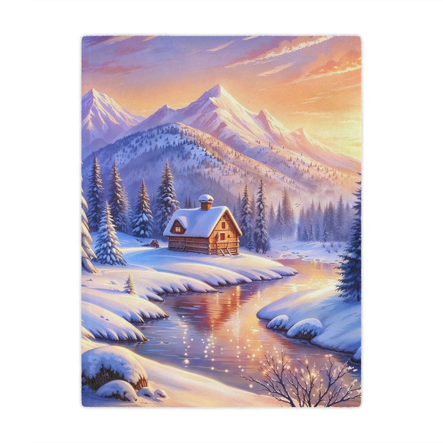 Winter Cabin Minky Blanket – Cozy Snowy Mountain Throw for Home & Holiday Décor