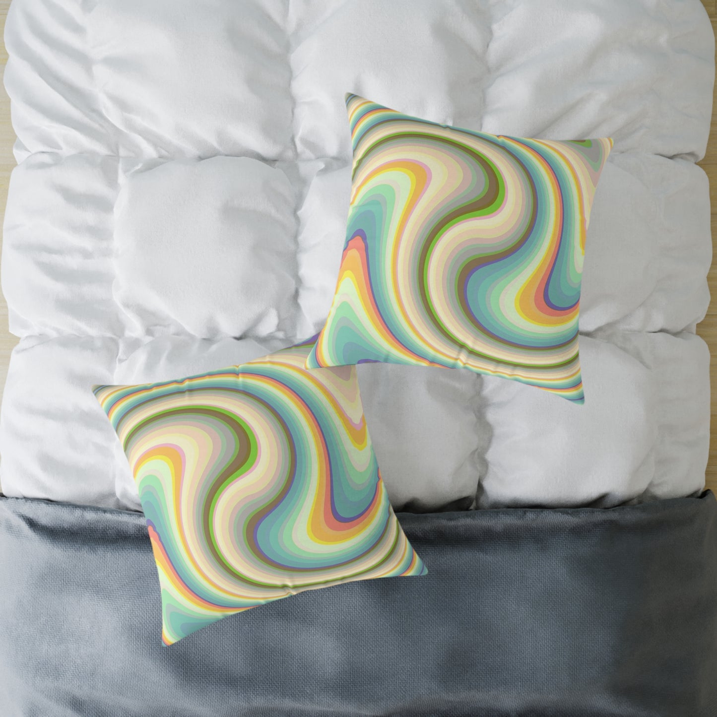Swirl Retro Throw Pillow — Psychedelic Pastel Wave Decorative Cushion