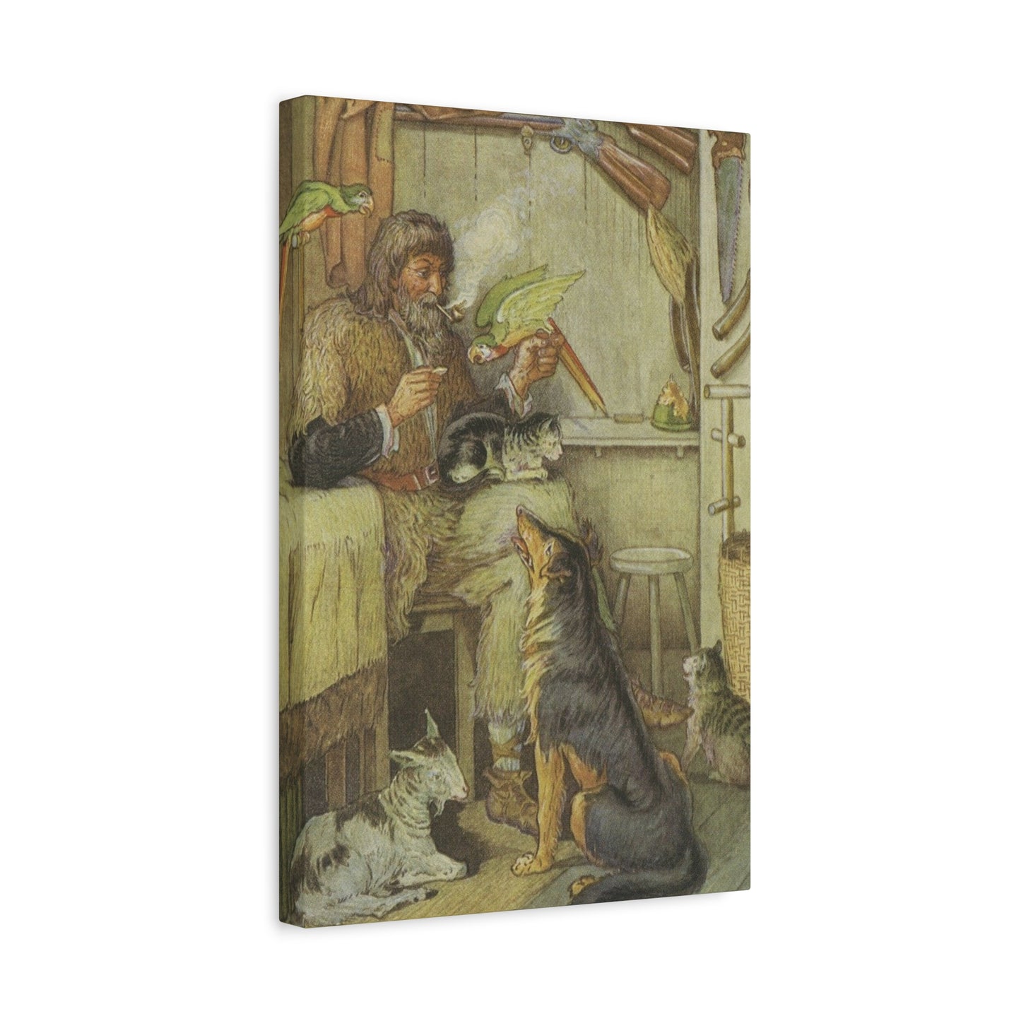 Vintage Cottage Animal Illustration Matte Canvas Print