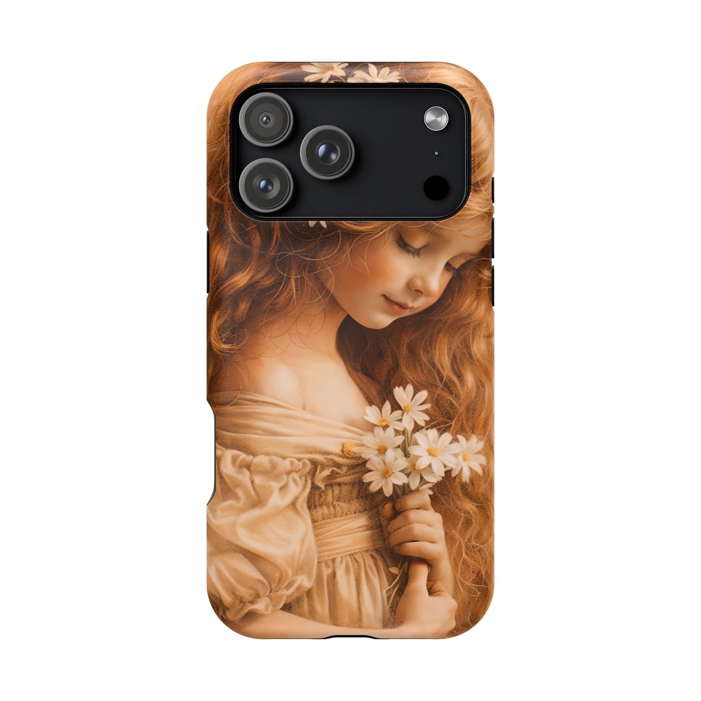 Vintage Floral Girl Magnetic Impact Phone Case — Protective iPhone Cover with Sepia Art