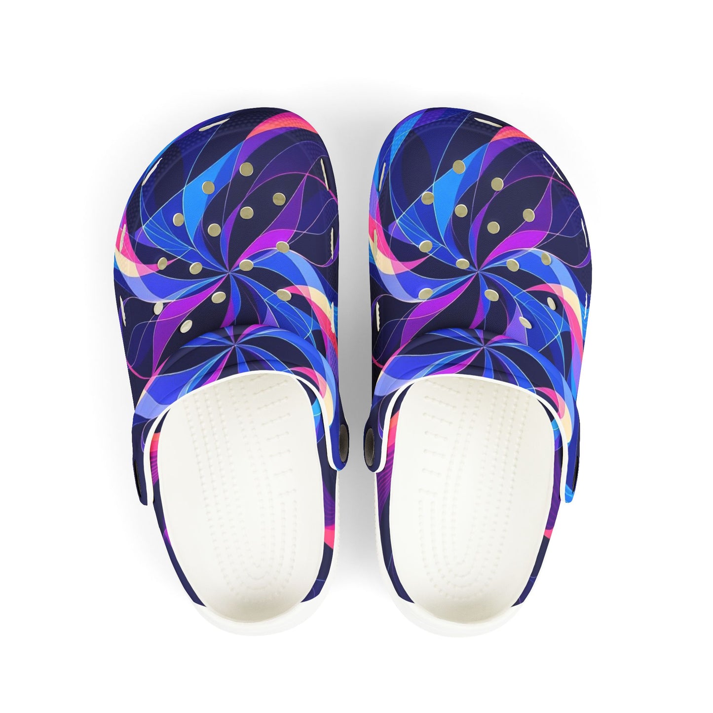 Kids Swirl Pattern EVA Foam Clogs — Colorful Neon Pinwheel Slip-Ons
