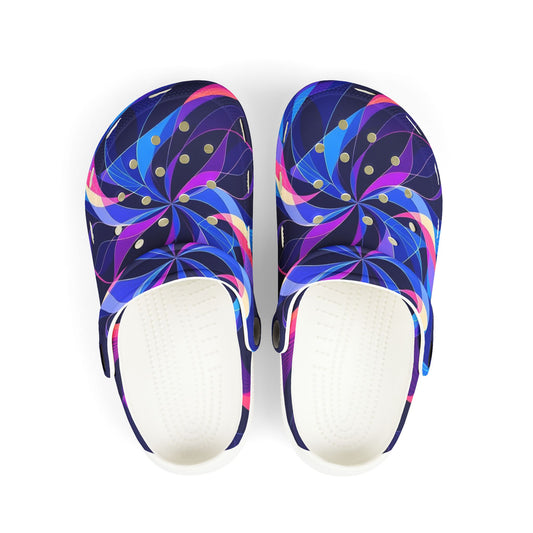 Kids Swirl Pattern EVA Foam Clogs — Colorful Neon Pinwheel Slip-Ons