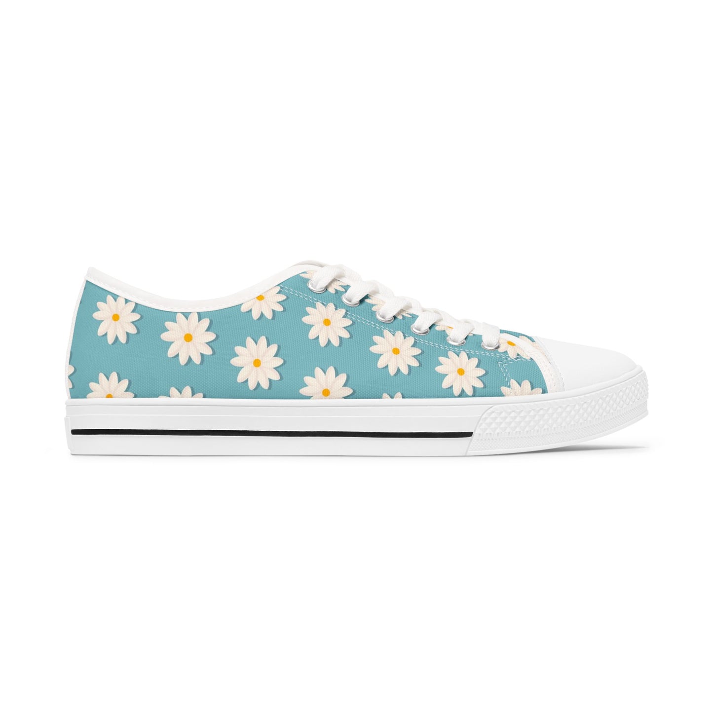 Daisy Print Low Top Sneakers – Retro Floral Canvas Shoes