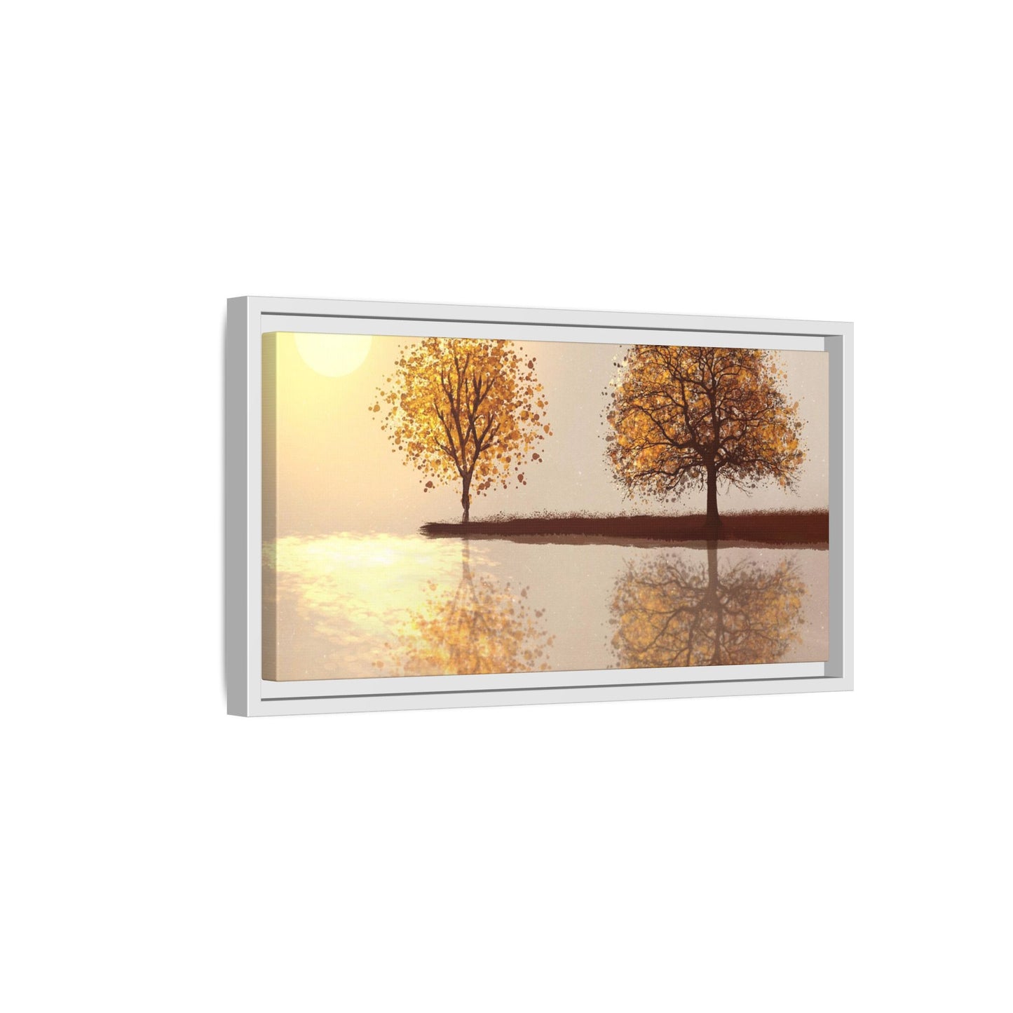 Framed Matte Canvas Wall Art — Golden Autumn Trees Reflection