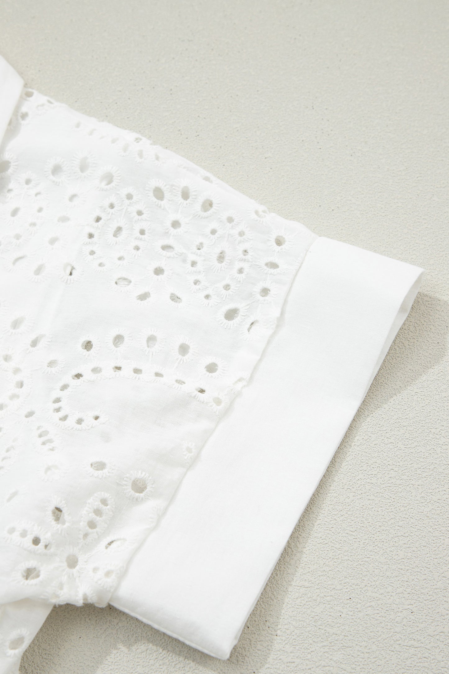 White Solid Color Eyelet Embroidered T Shirt Mini Dress
