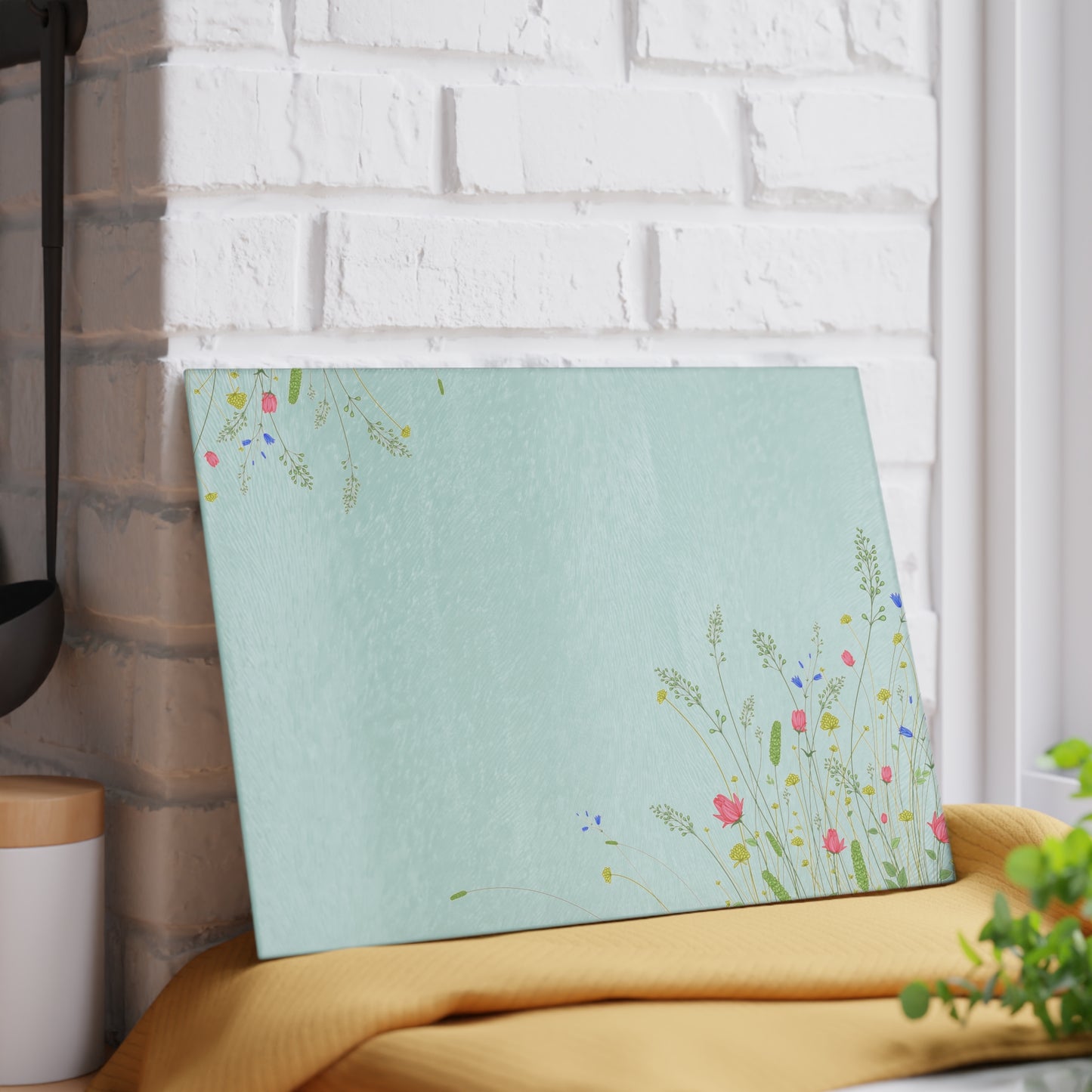 Floral Meadow Glass Cutting Board — Pastel Wildflower Kitchen Board