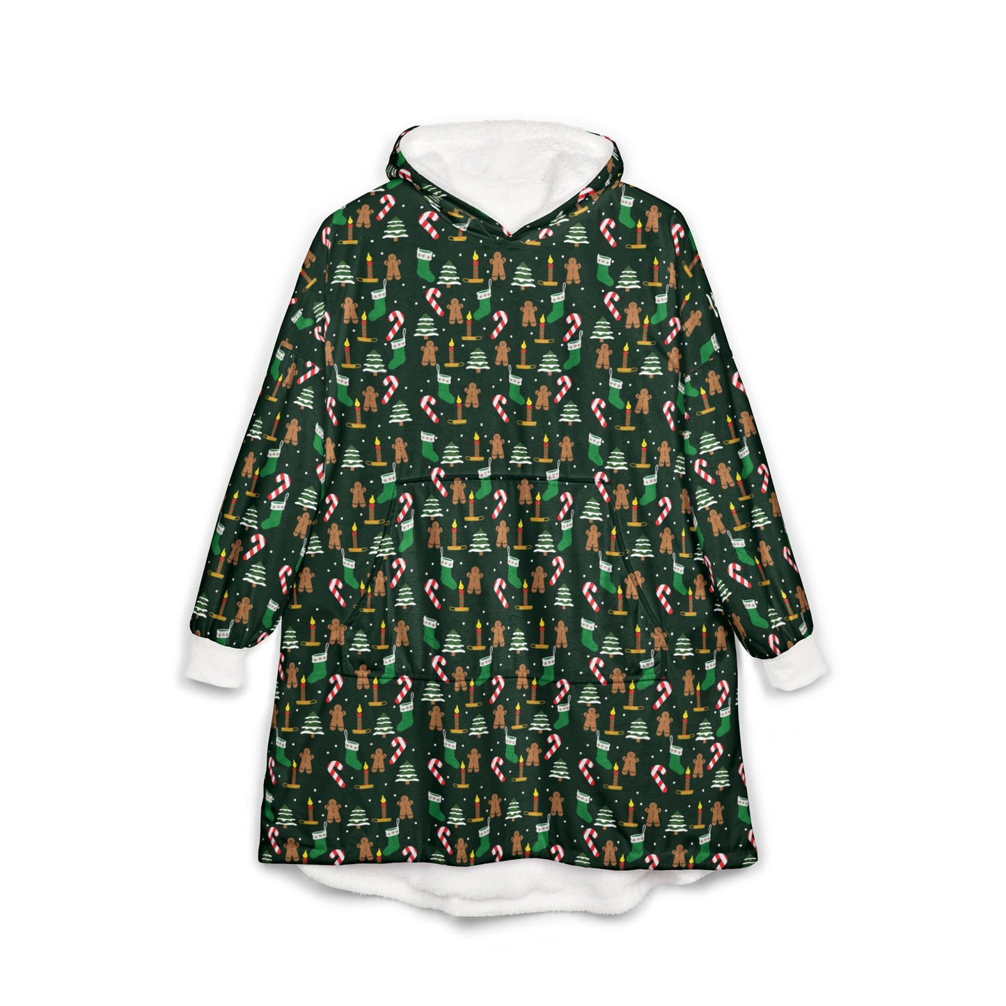Christmas Candy Cane & Tree Hooded Blanket - Cozy Holiday Wearable Throw