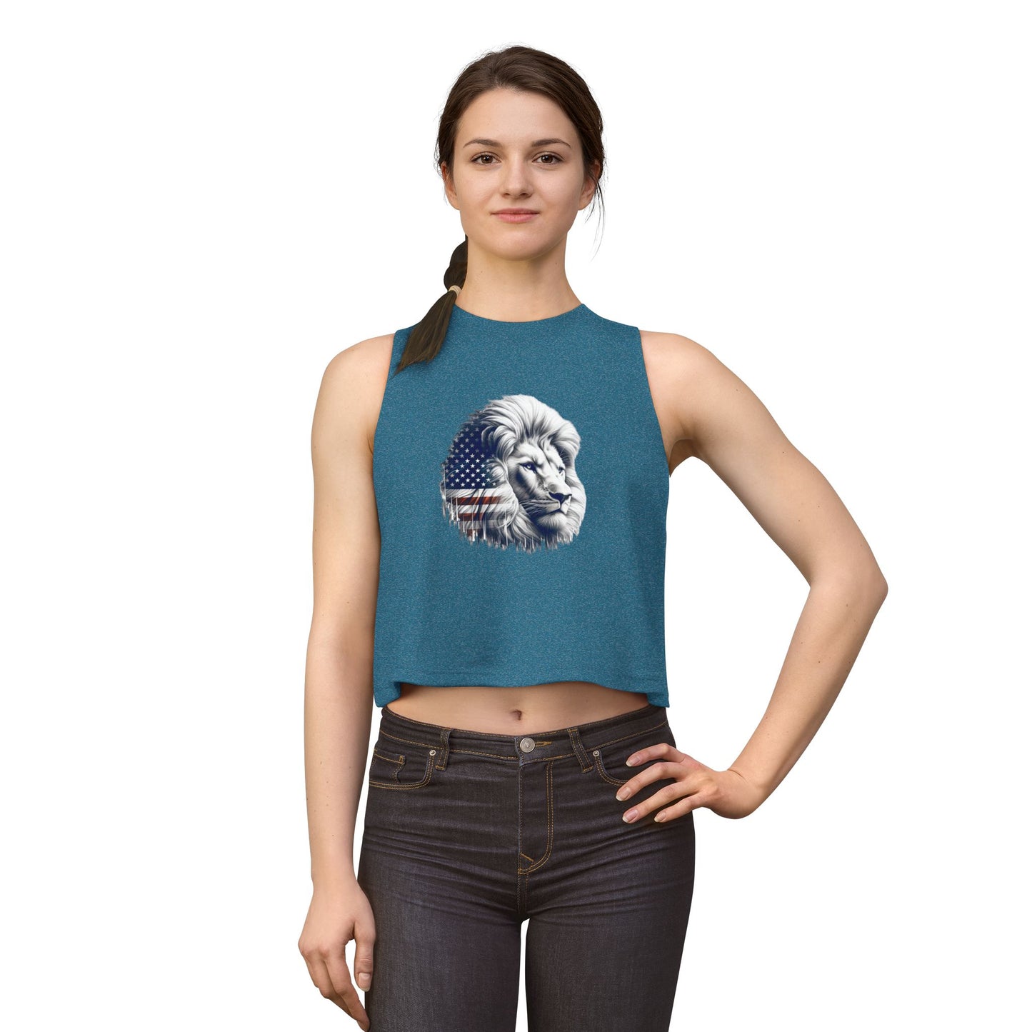 American Flag Lion Women's Crop Top — Patriotic Lion Graphic Tank